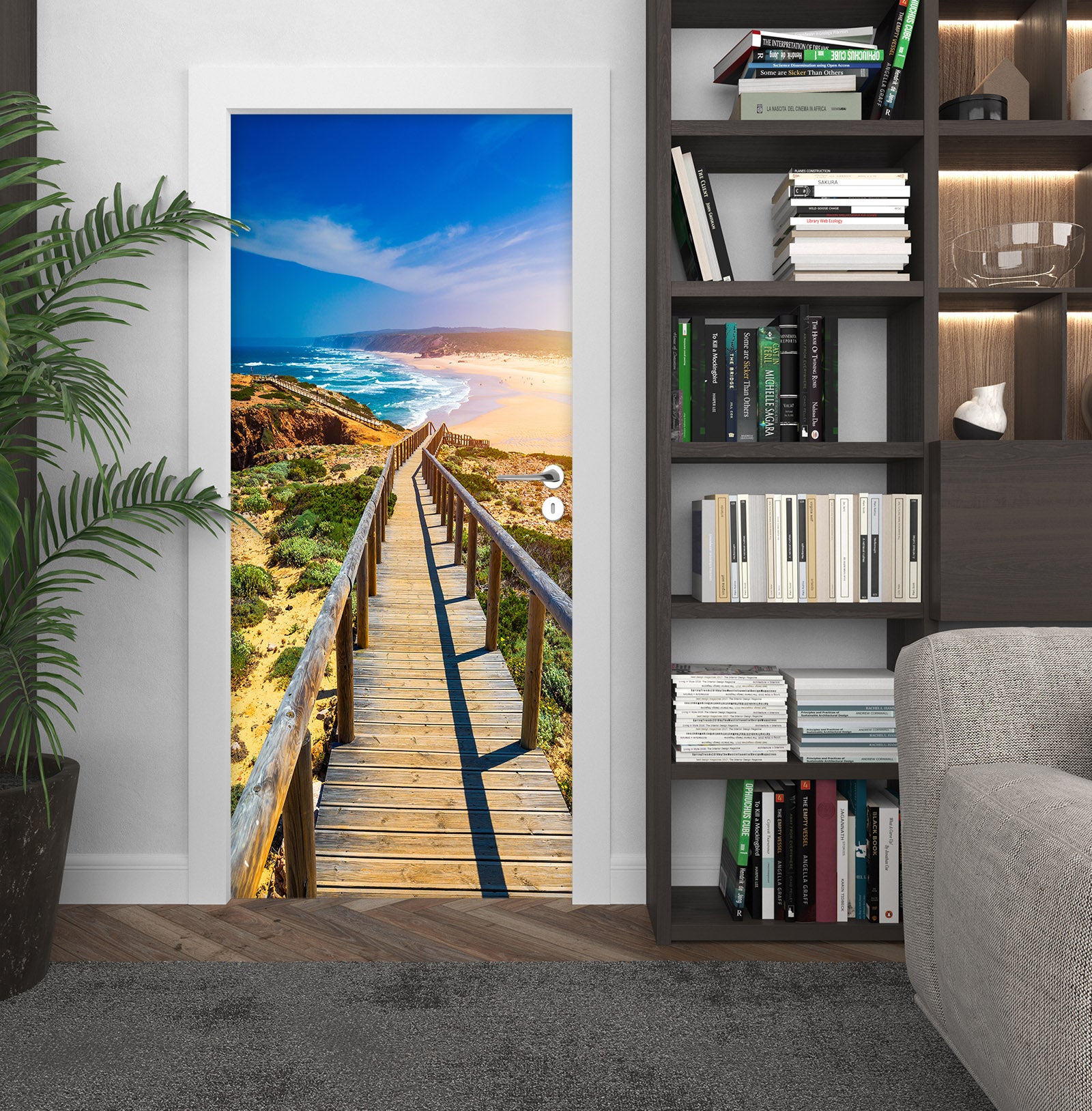 3D Wooden Corridor 22160 Door Mural