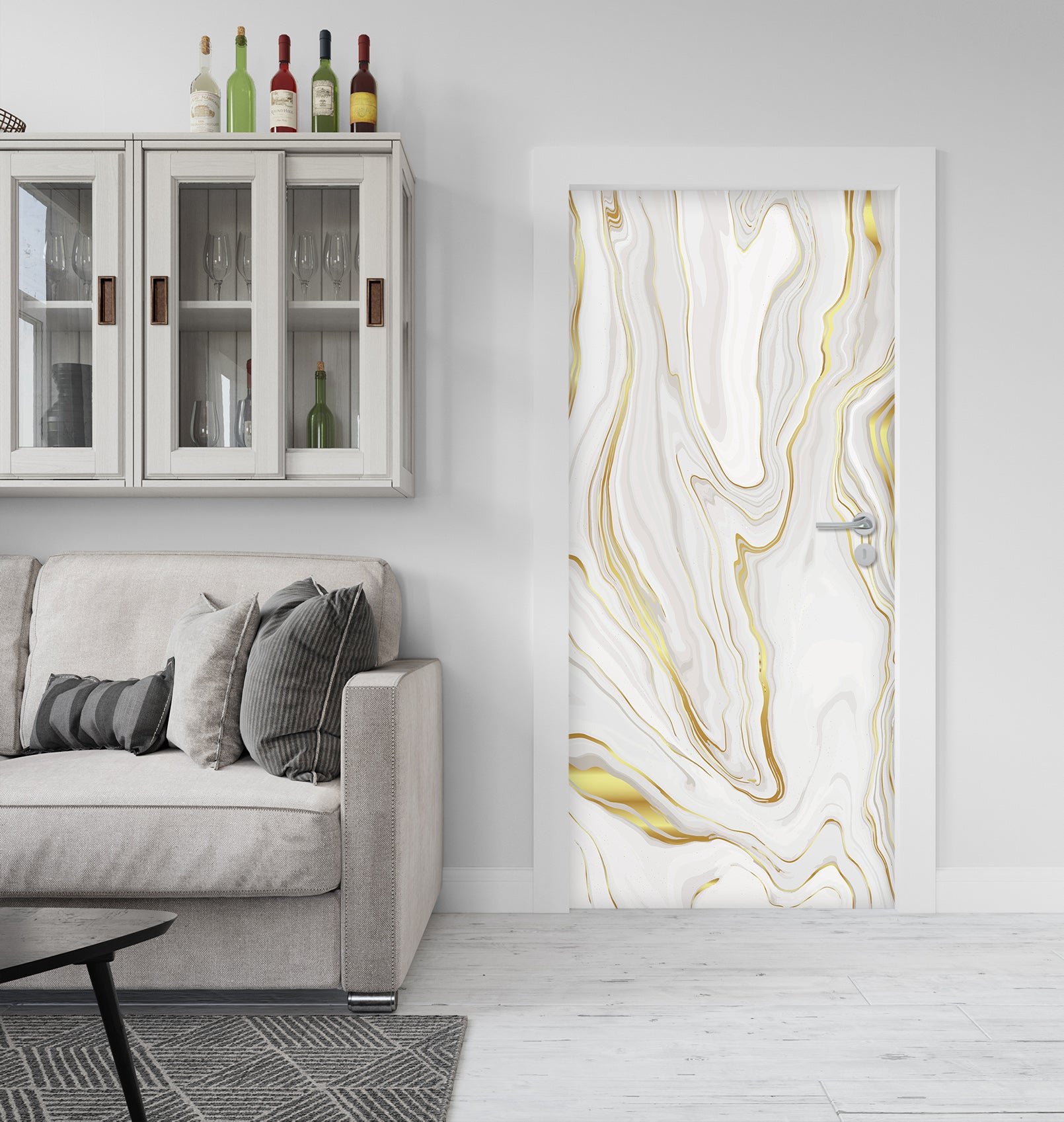 3D White Lines 25191 Door Mural