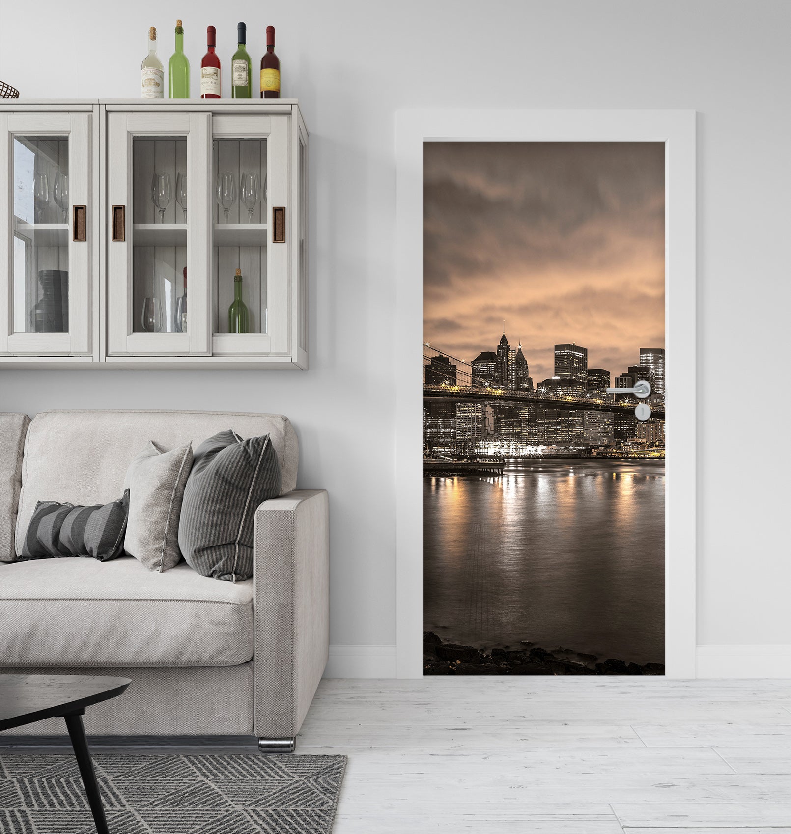 3D Night Bridge Light Building 106127 Assaf Frank Door Mural