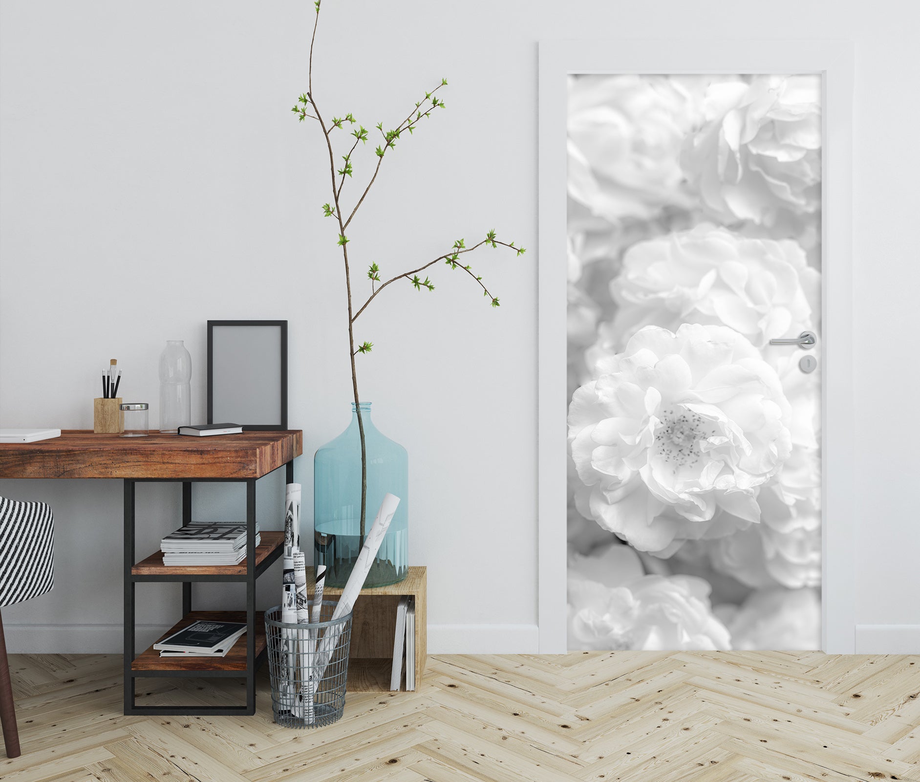 3D White Petal 5082 Assaf Frank Door Mural