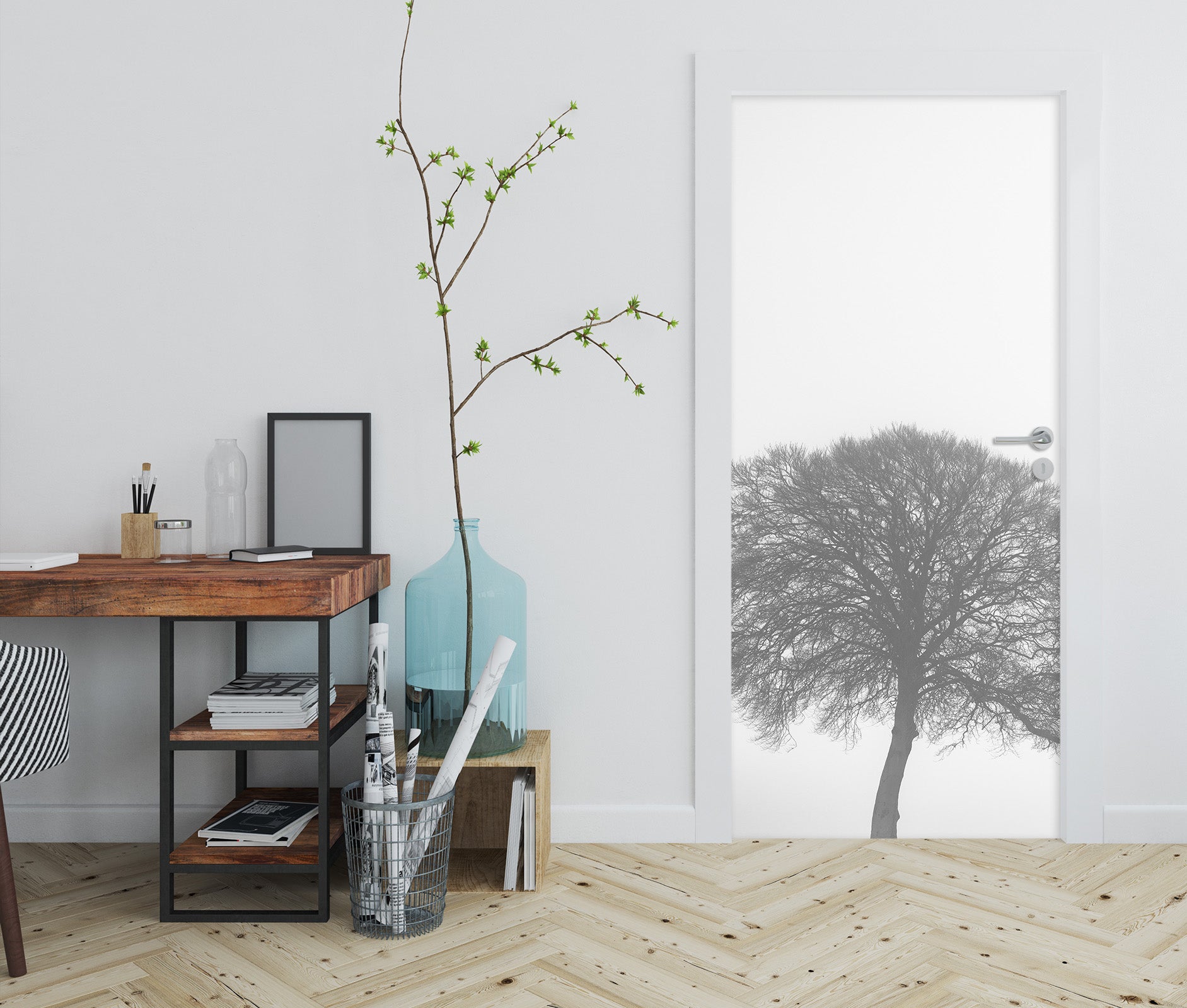 3D Grey Tree 5126 Assaf Frank Door Mural