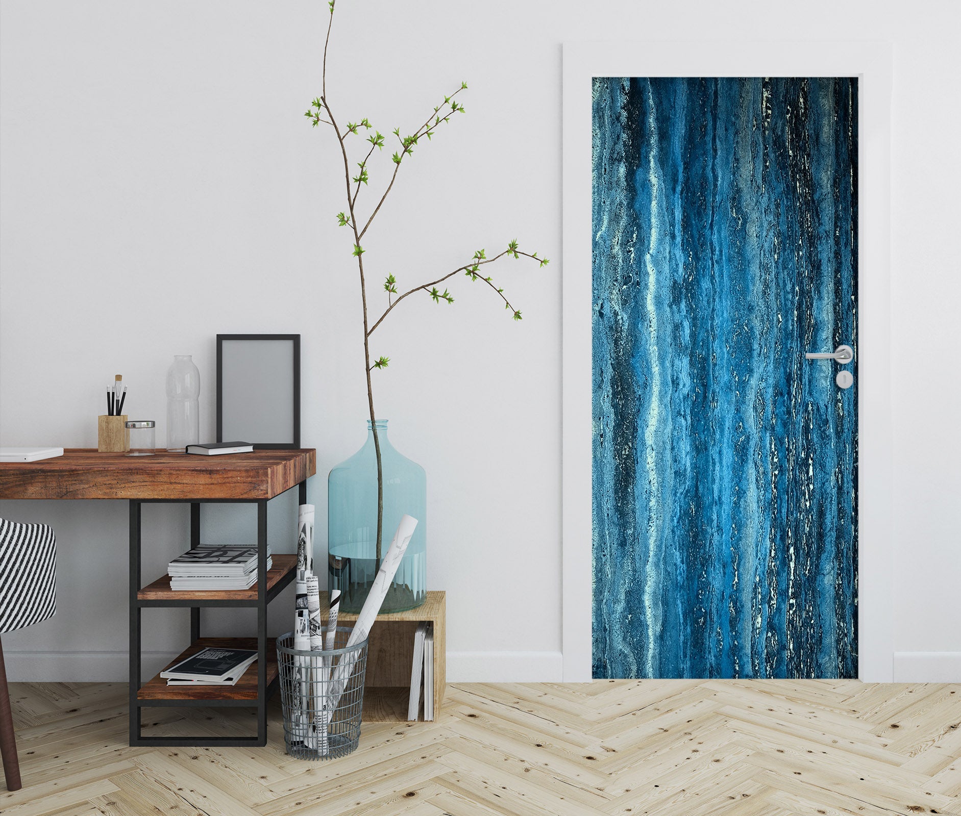 3D Blue Lines 22007 Door Mural