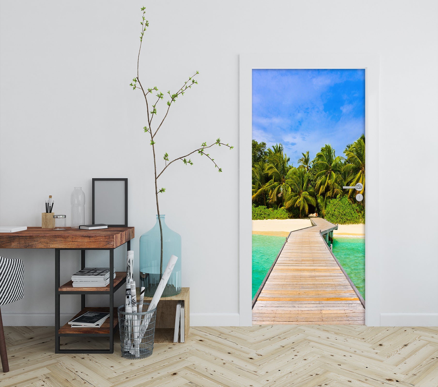 3D Beach Forest 053 Door Mural