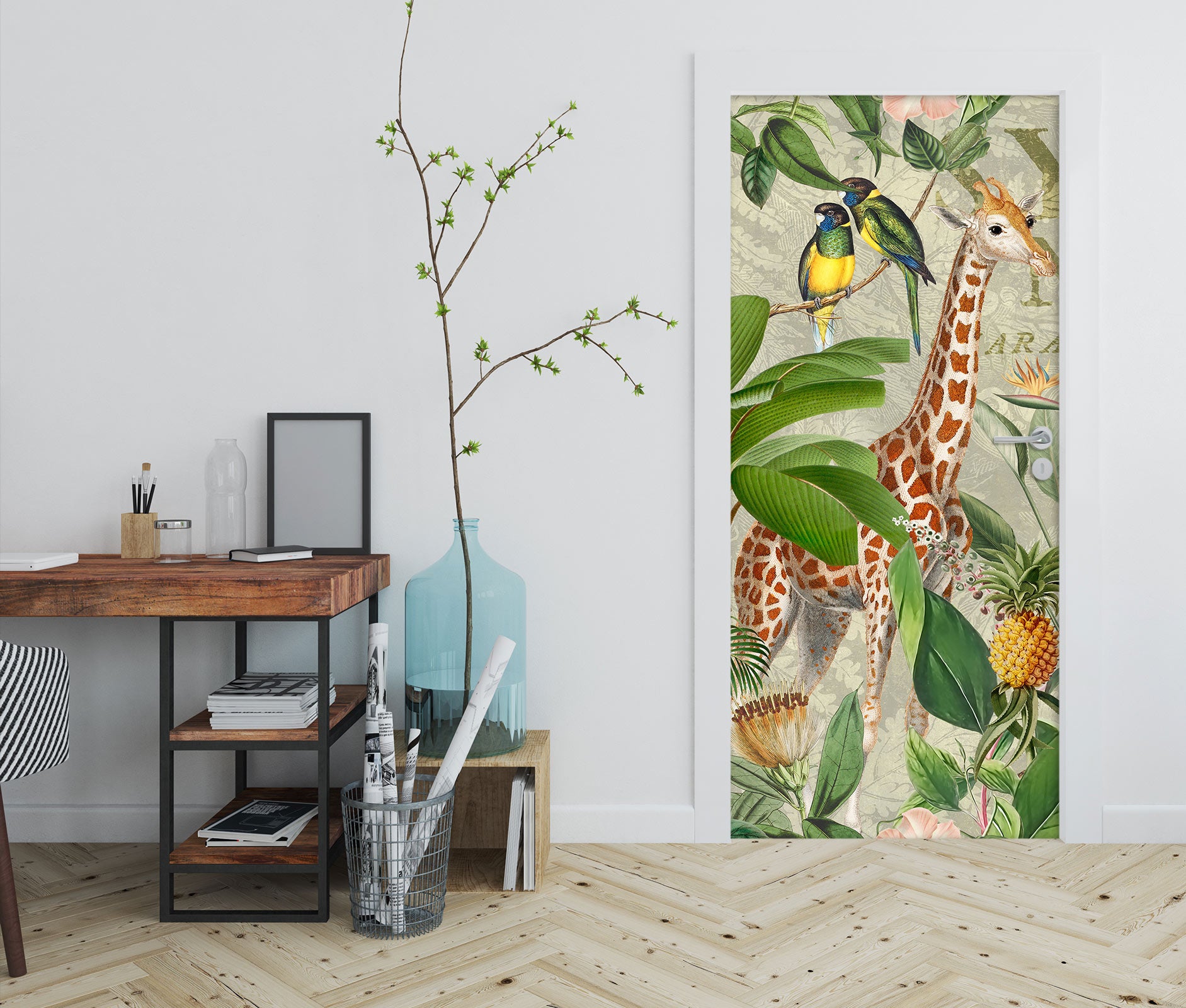 3D Grove Giraffe Bird Pineapple 11940 Andrea Haase Door Mural
