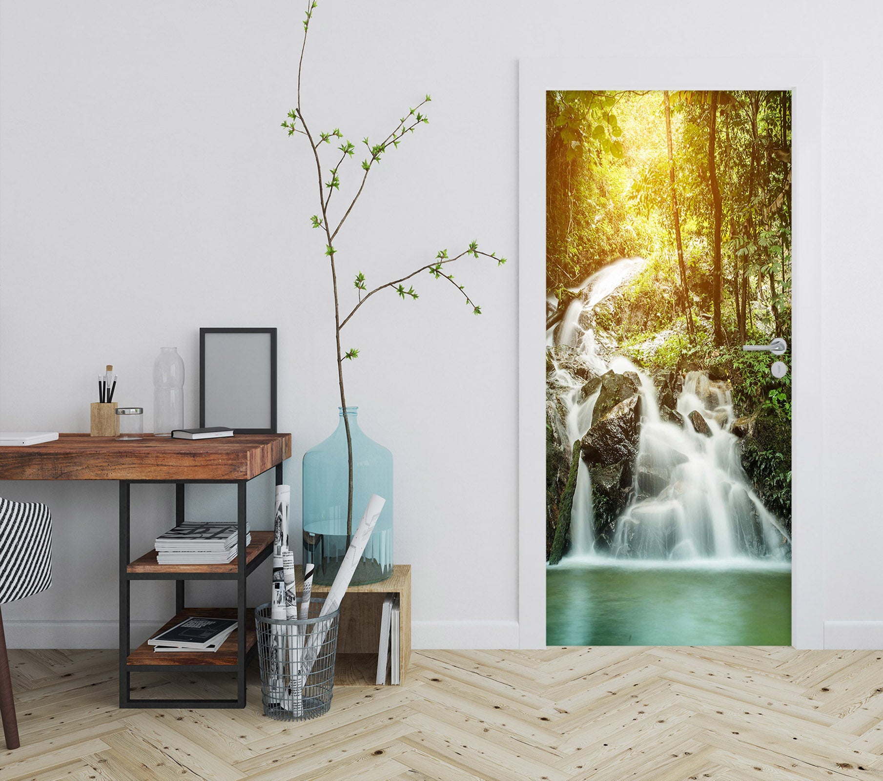 3D Forest Waterfall 24132 Door Mural