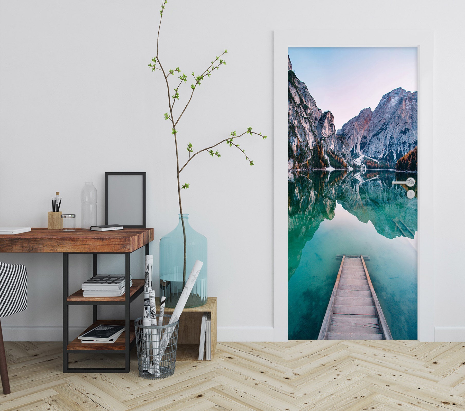 3D Mountain Lake 24121 Door Mural