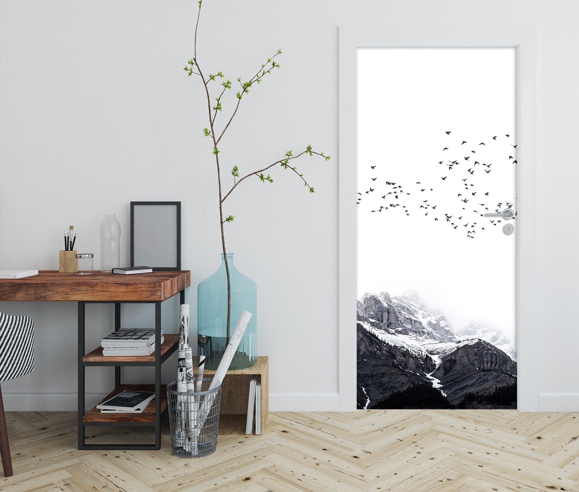 3D Black Ash Mountain Bird 10151 Boris Draschoff Door Mural