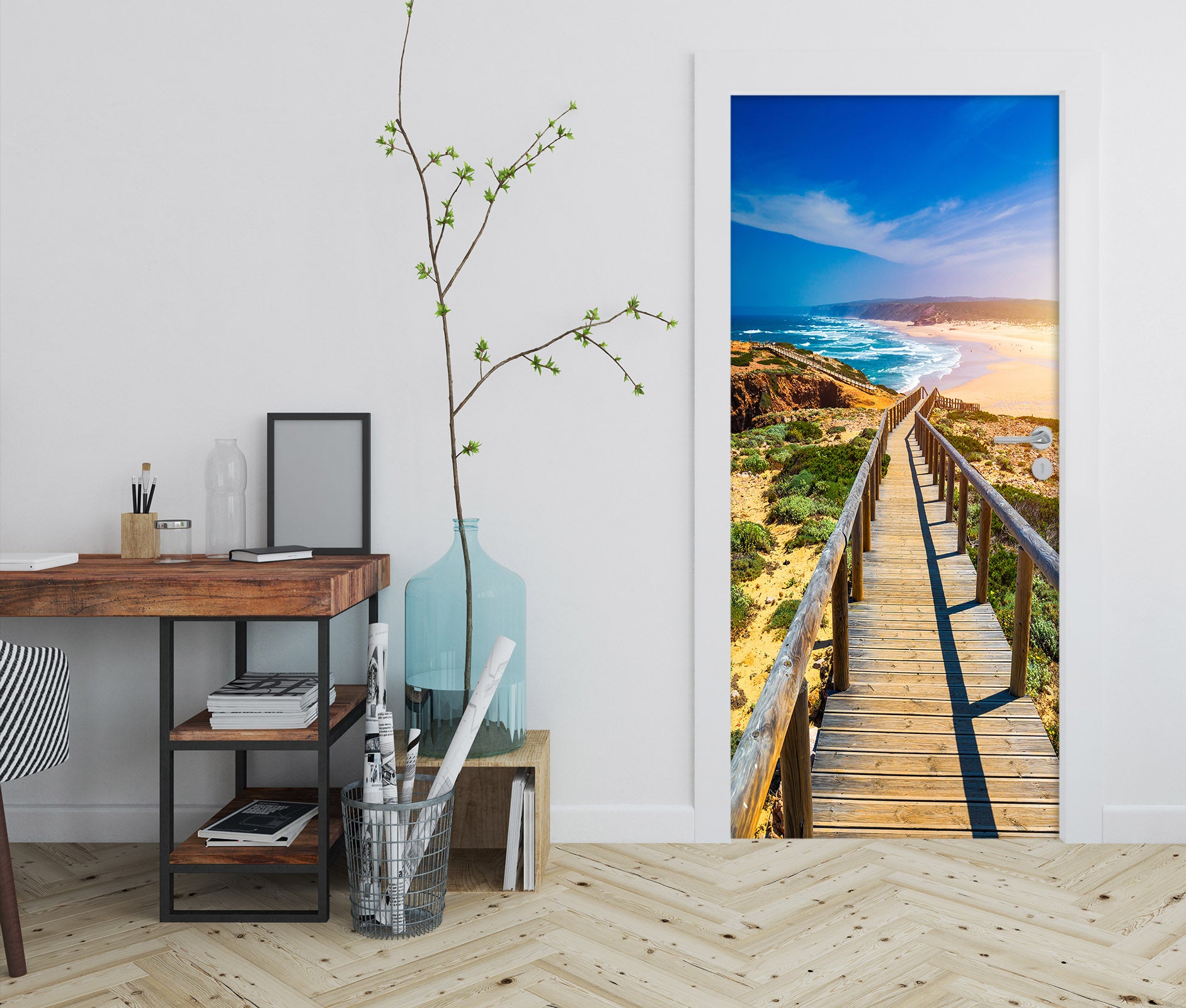 3D Wooden Corridor 22160 Door Mural