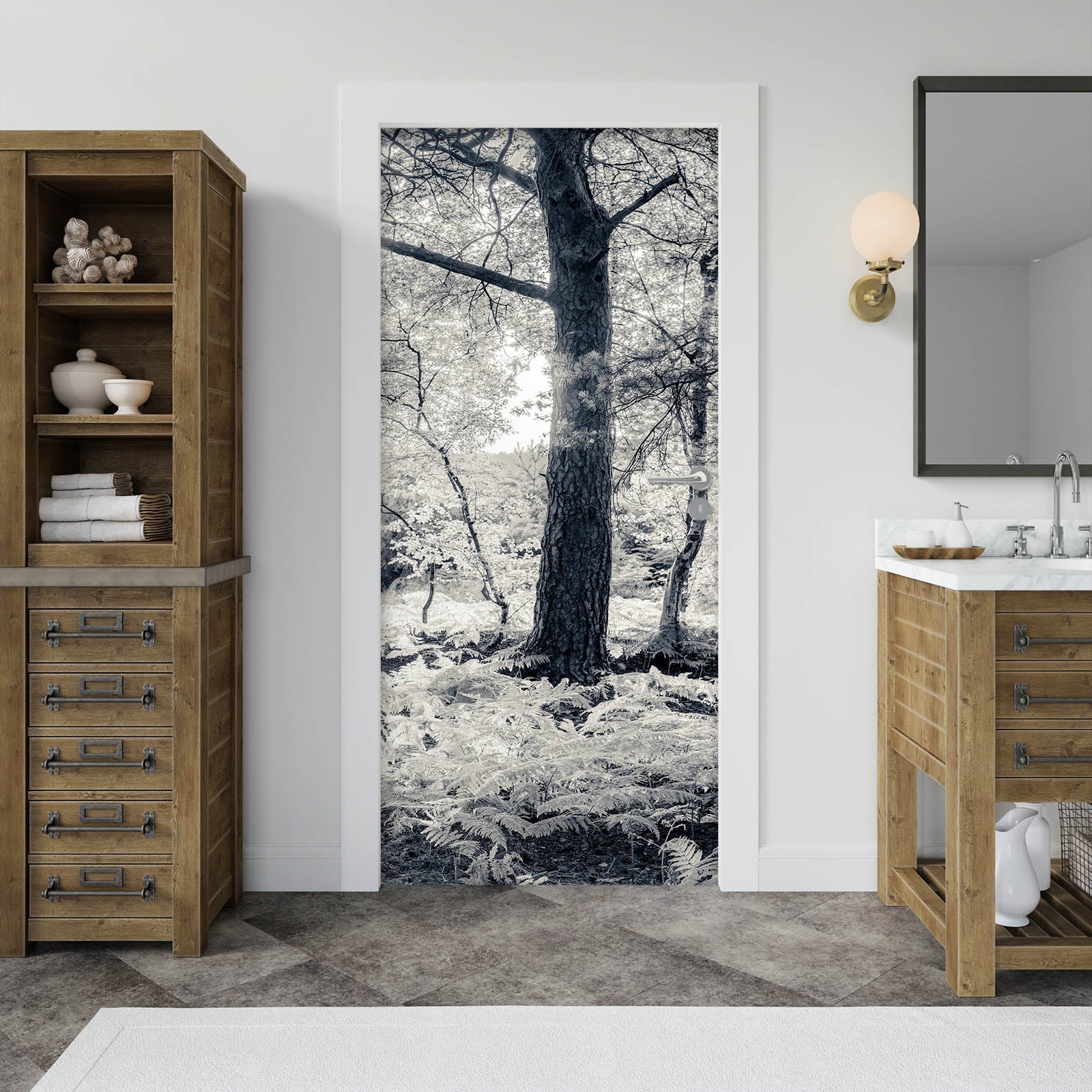 3D Grey Tree 5184 Assaf Frank Door Mural