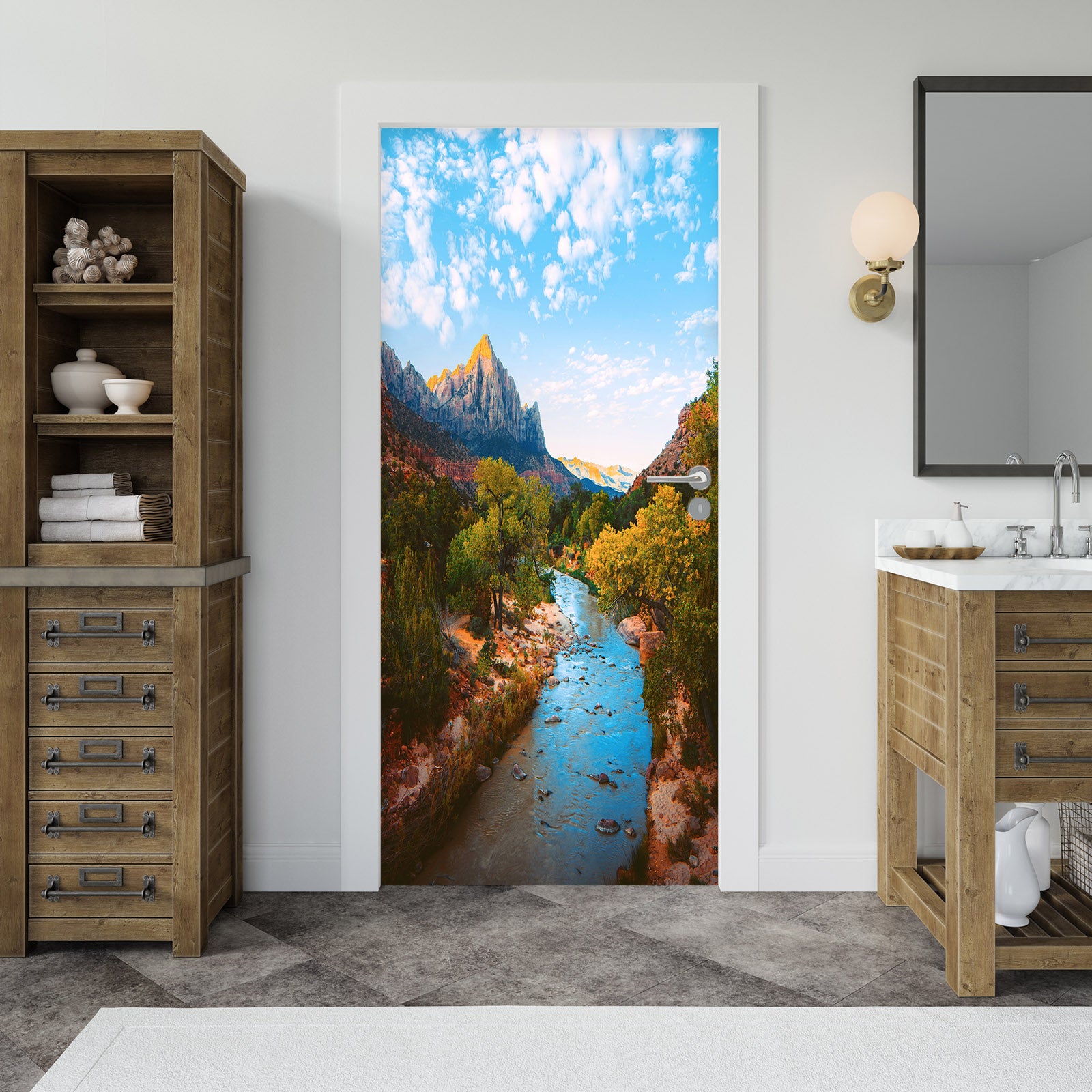 3D Mountain Gorge River 22023 Door Mural