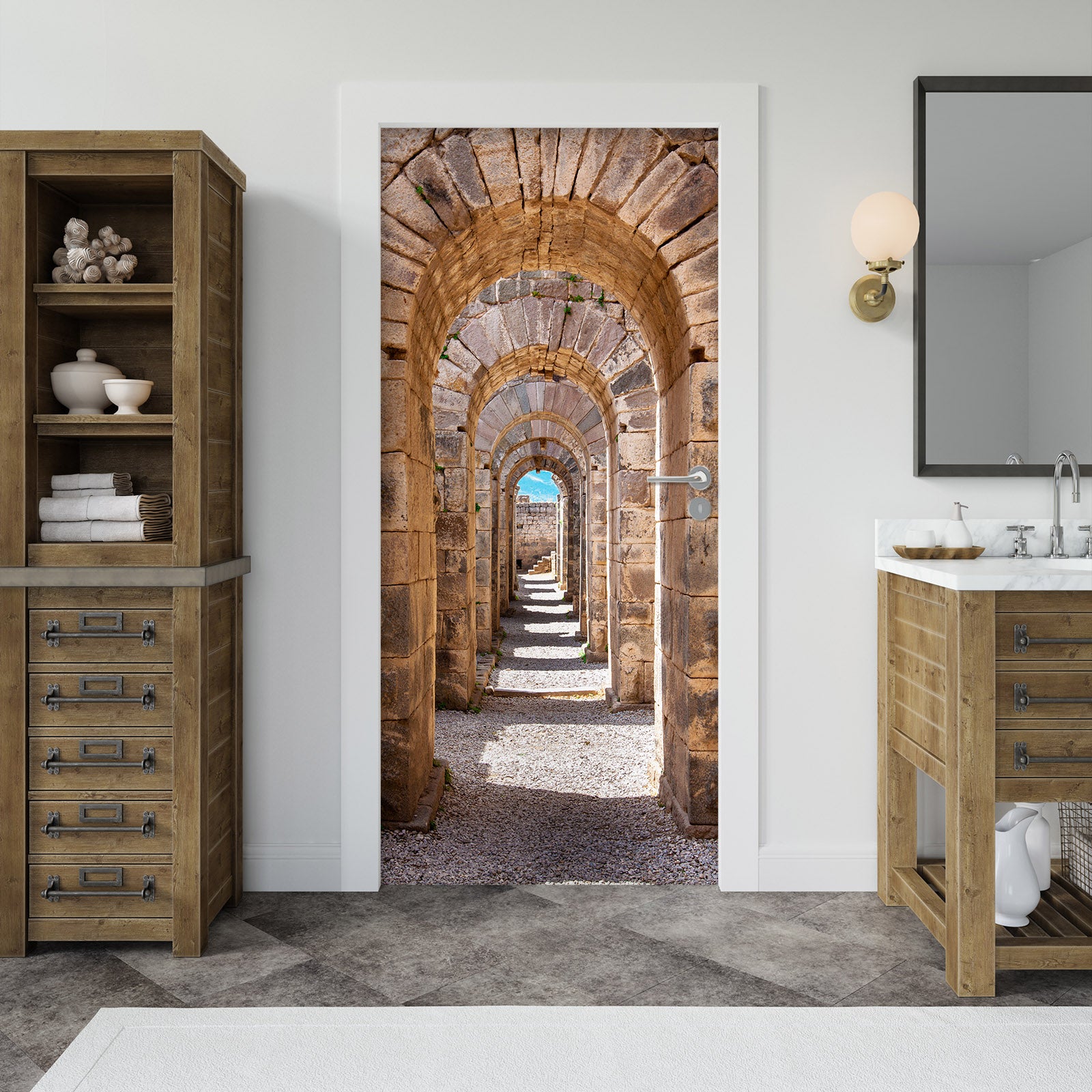3D Stone Door Corridor 22159 Door Mural