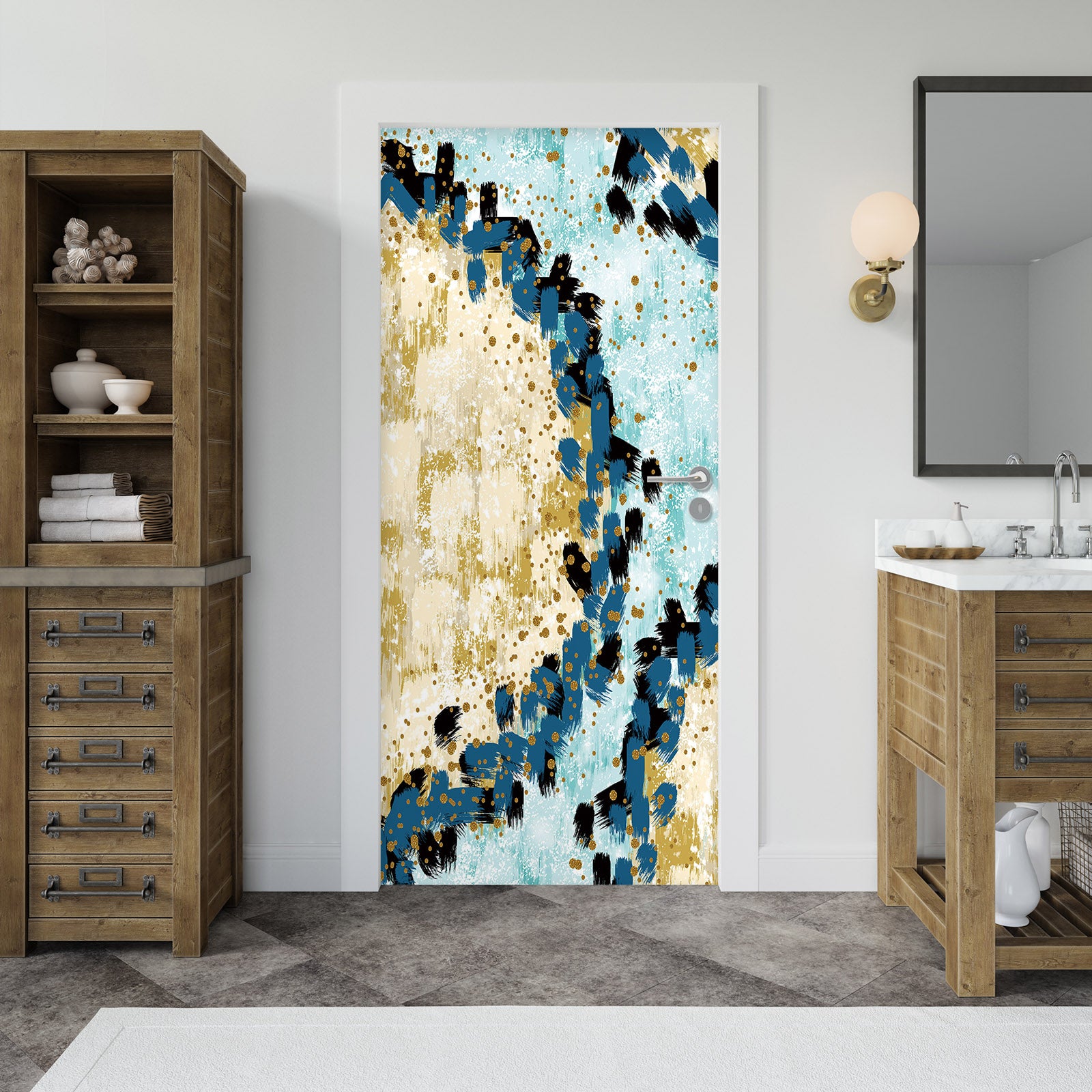 3D Blue Yellow Pattern 21215 Door Mural