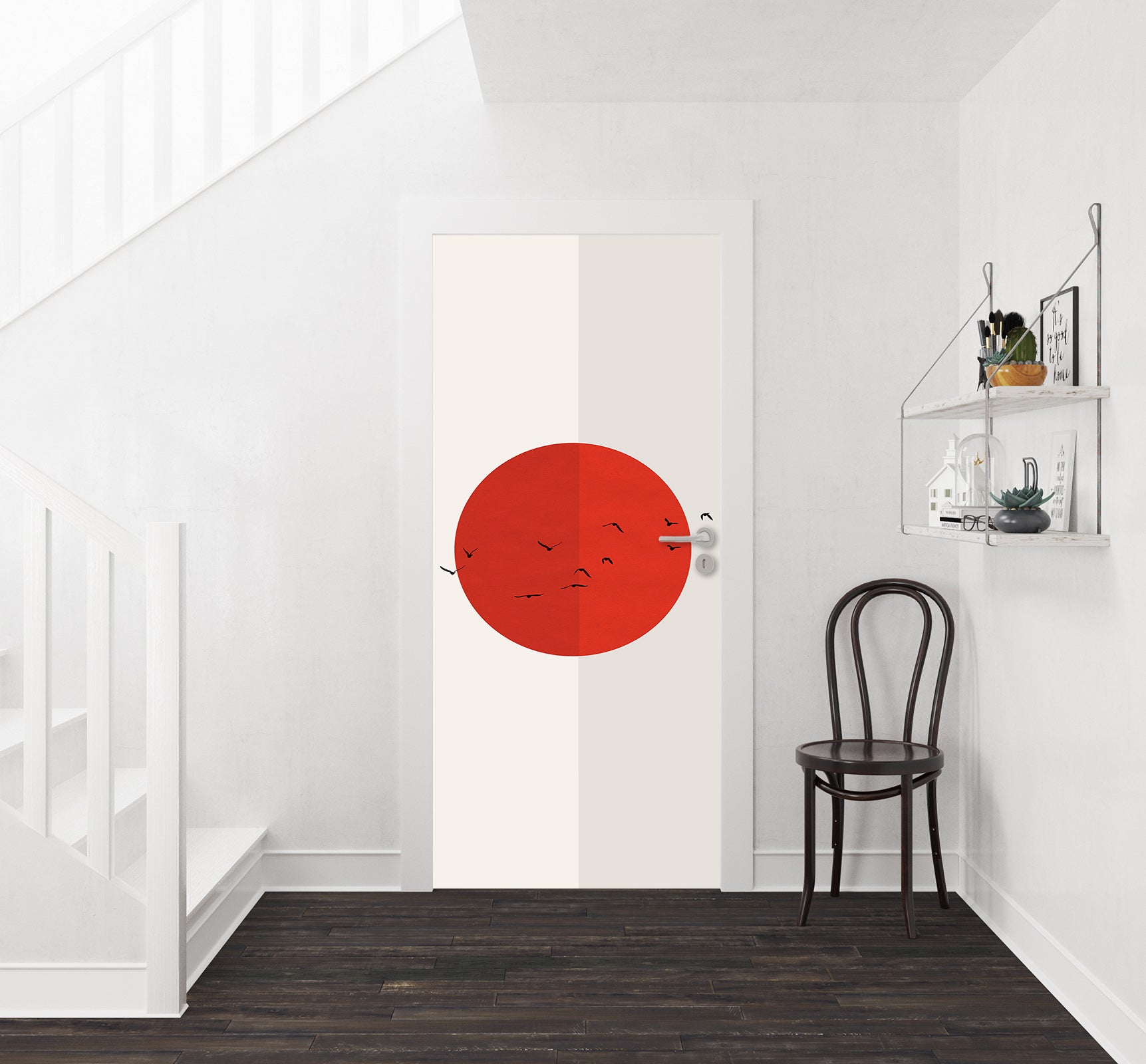 3D Red Sun Bird 10158 Boris Draschoff Door Mural