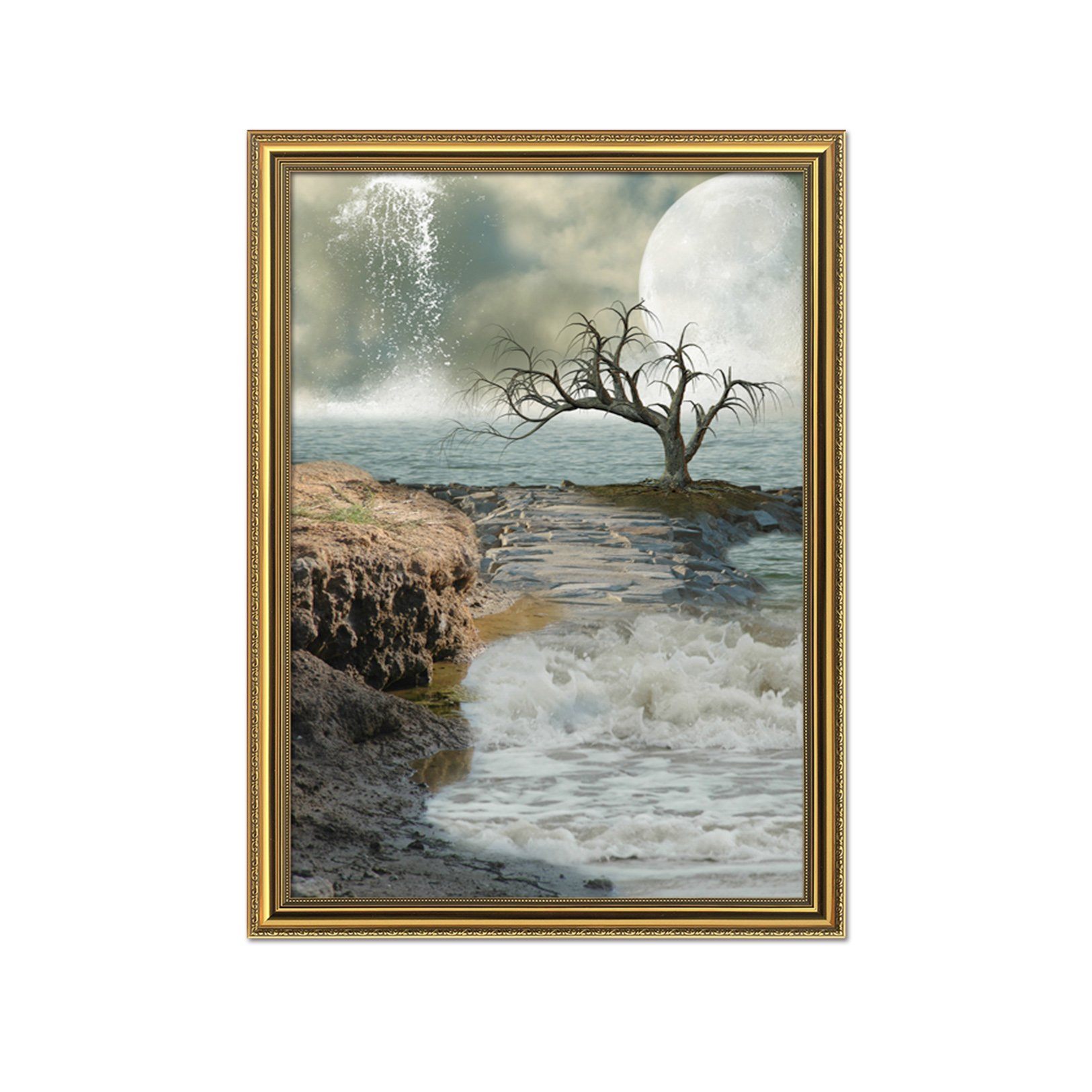 3D Moon Splash 012 Fake Framed Print Painting Wallpaper AJ Creativity Home