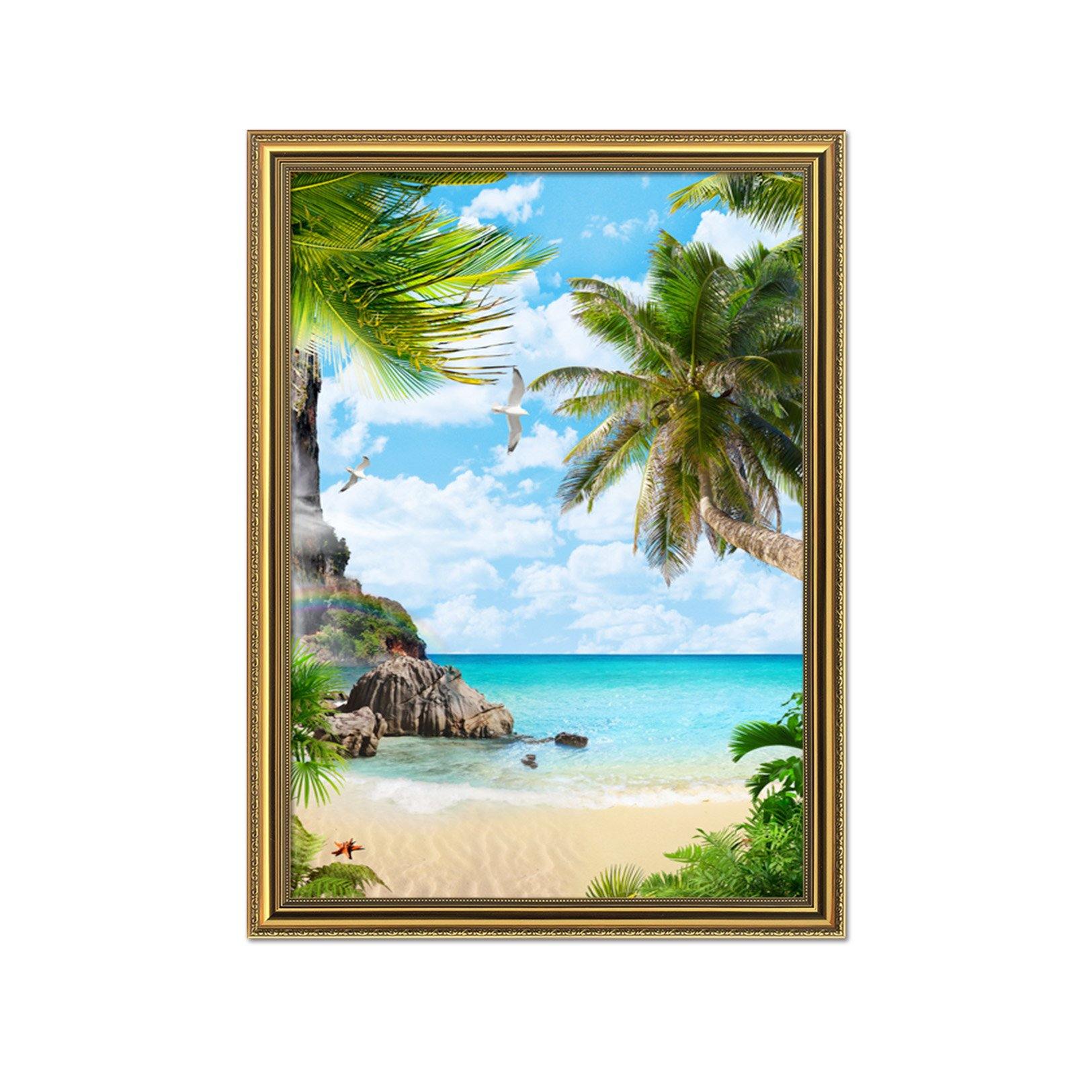 3D Coconut Beach 043 Fake Framed Print Painting Wallpaper AJ Creativity Home
