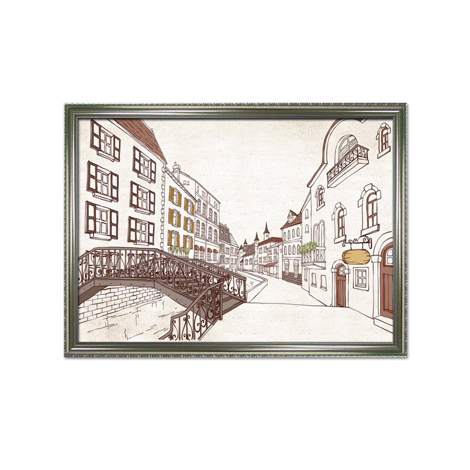 3D Small Bridge 003 Fake Framed Print Painting Wallpaper AJ Creativity Home