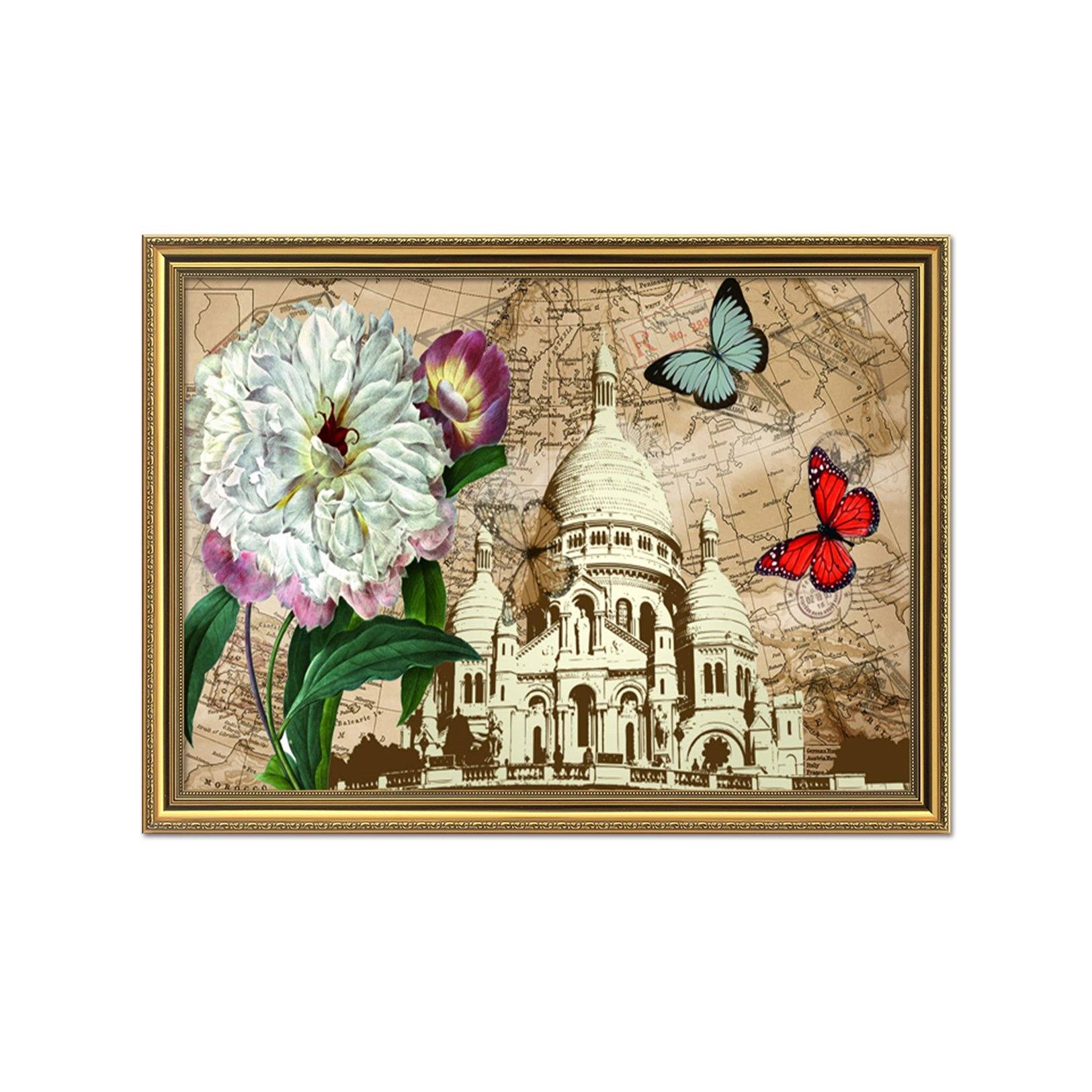 3D Castle Butterfly 039 Fake Framed Print Painting Wallpaper AJ Creativity Home