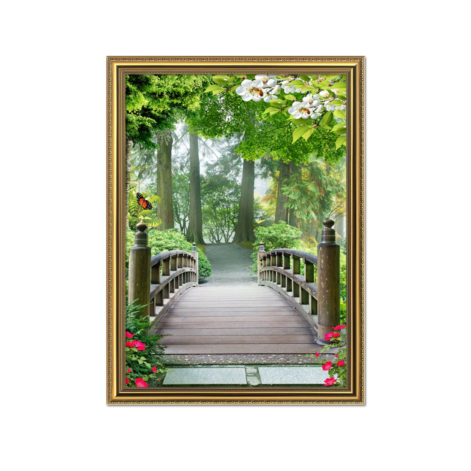 3D Forest Bridge 103 Fake Framed Print Painting Wallpaper AJ Creativity Home