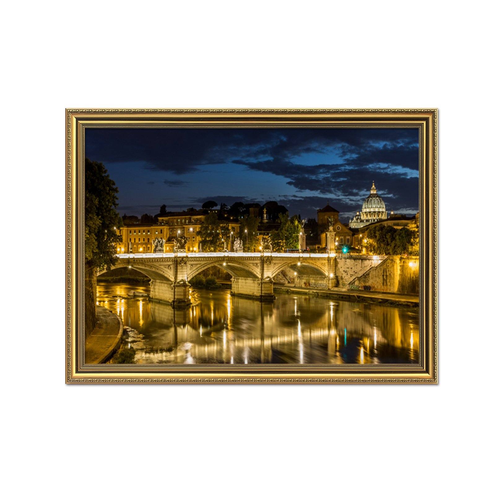 3D Night Bridge 042 Fake Framed Print Painting Wallpaper AJ Creativity Home