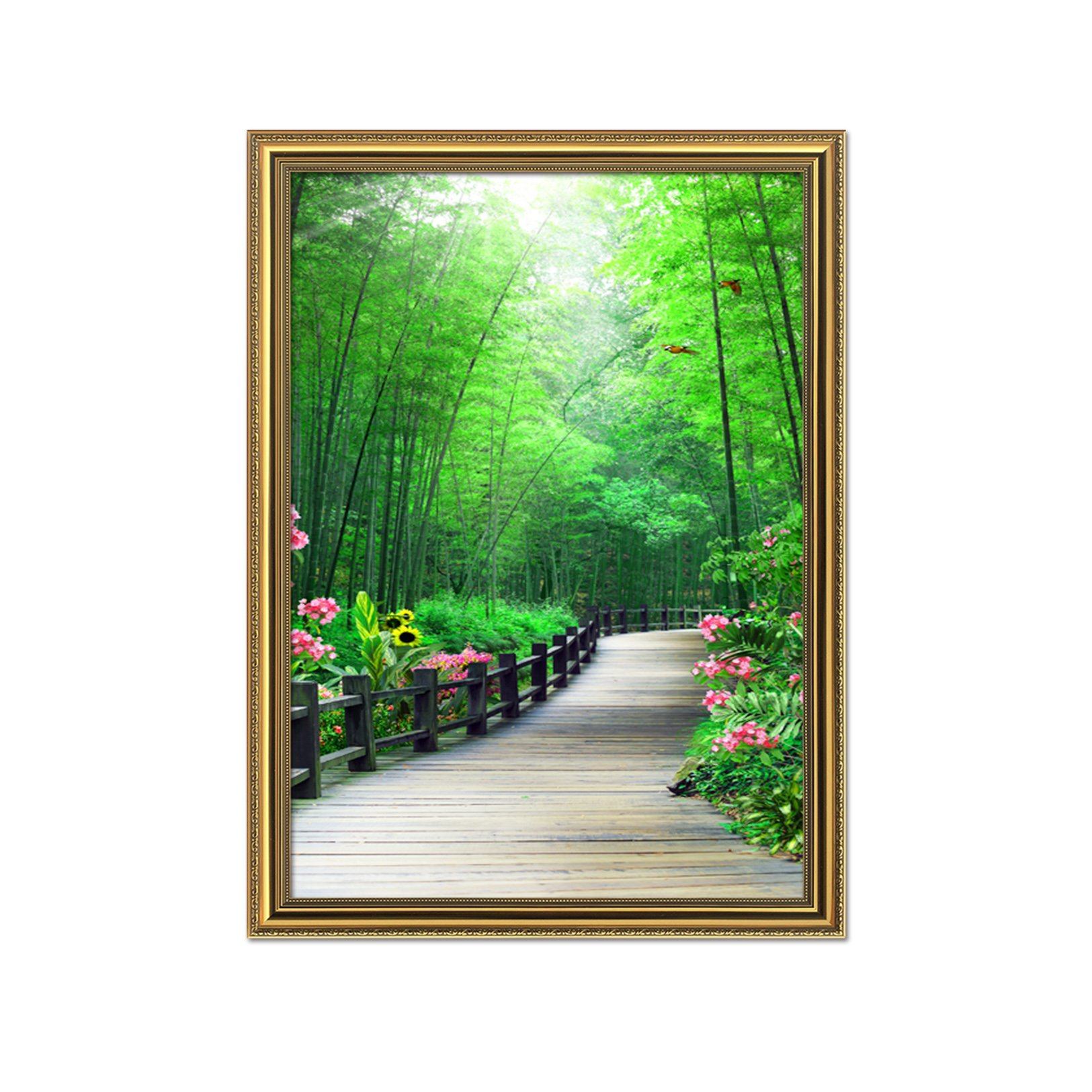 3D Pathway Bamboo Forest 067 Fake Framed Print Painting Wallpaper AJ Creativity Home