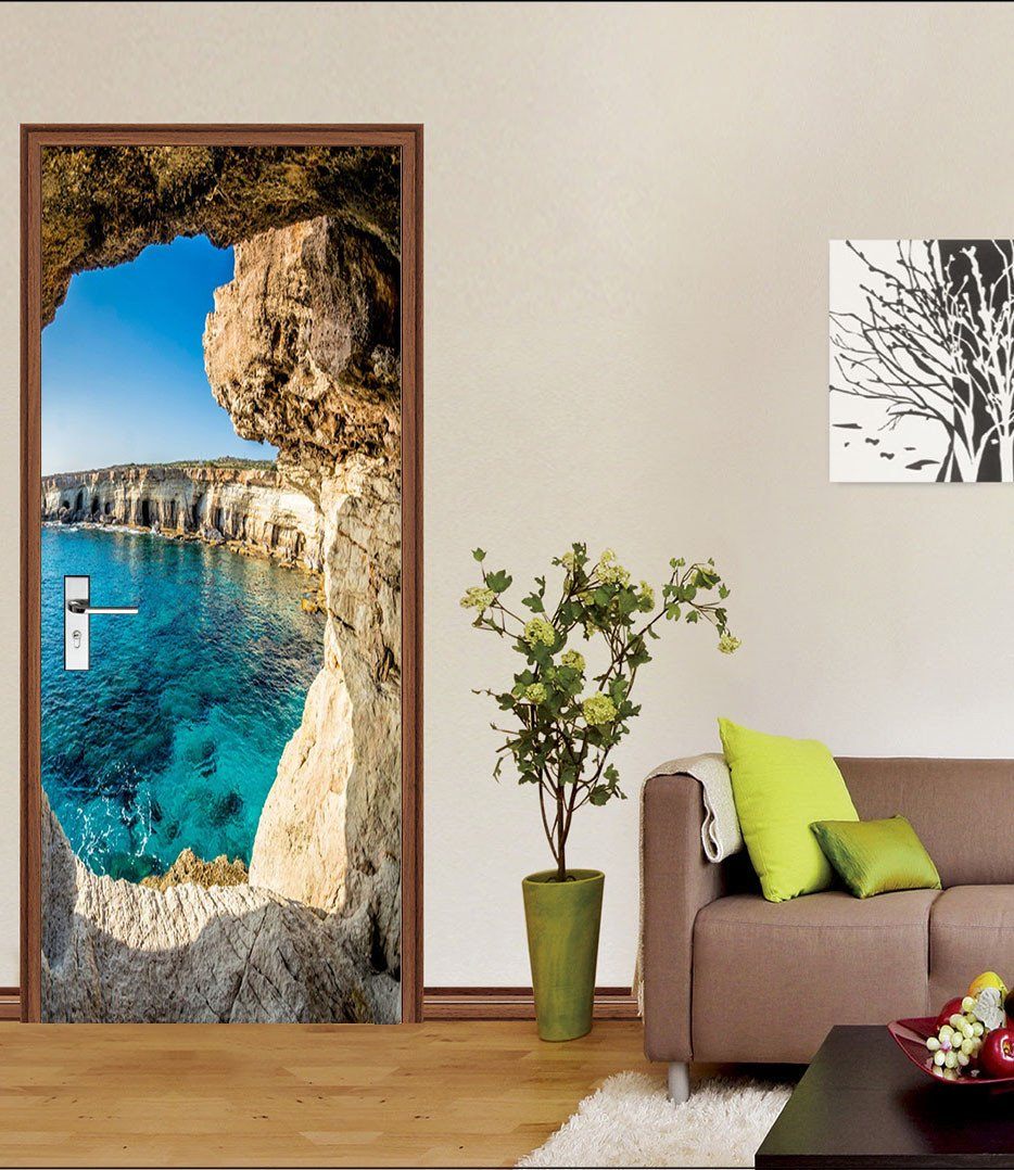 3D bridge cave clear water door mural Wallpaper AJ Wallpaper