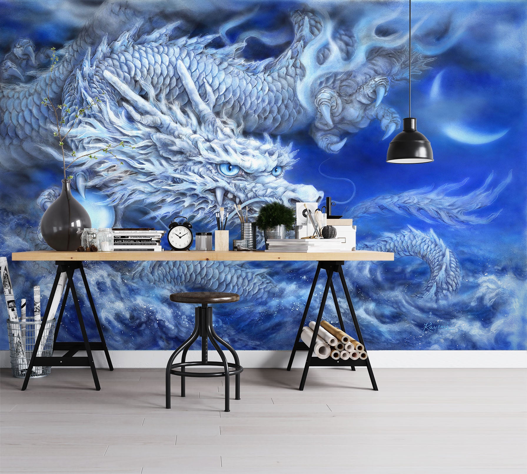 3D White Dragon 5448 Kayomi Harai Wall Mural Wall Murals