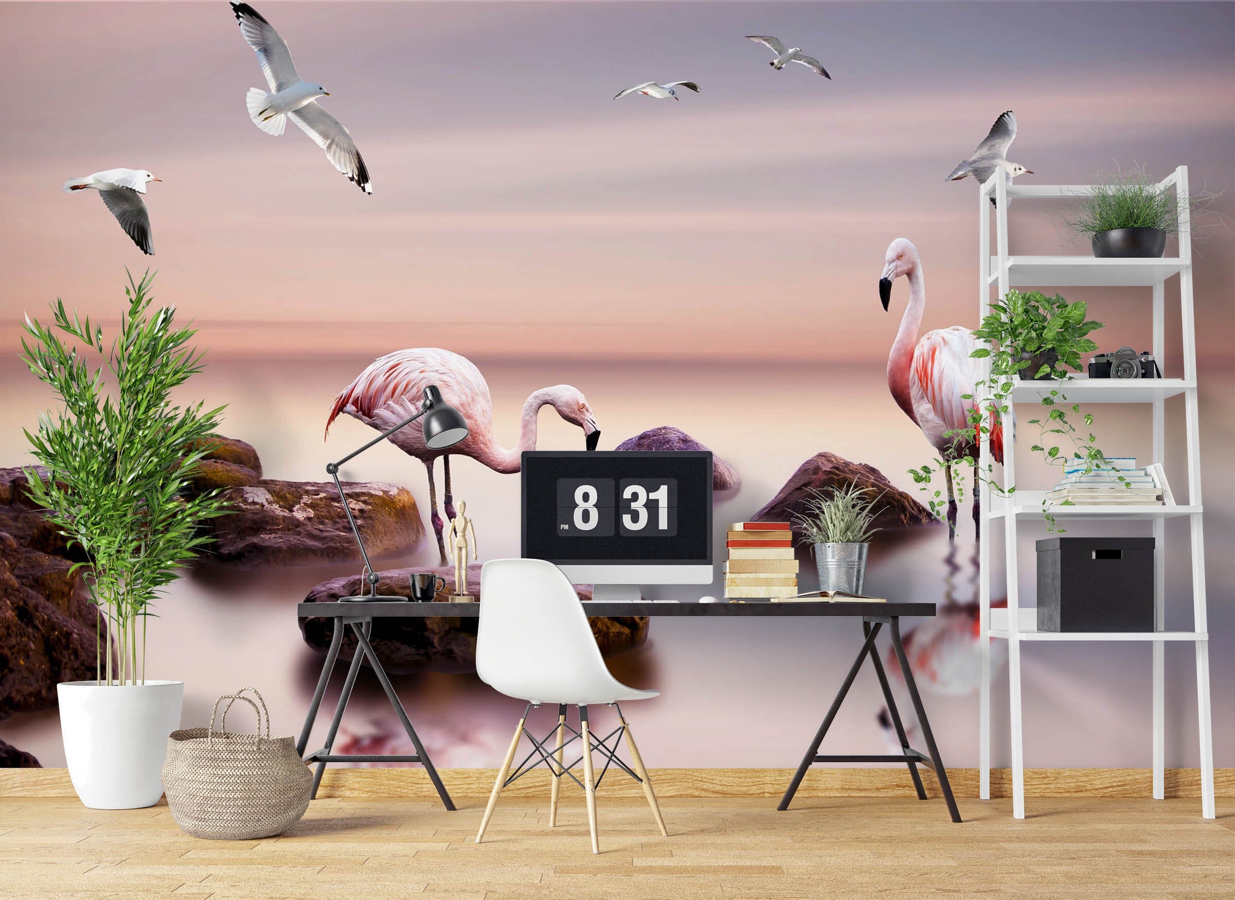 3D Flamingo Lake 1060 Wall Murals Wallpaper AJ Wallpaper 2