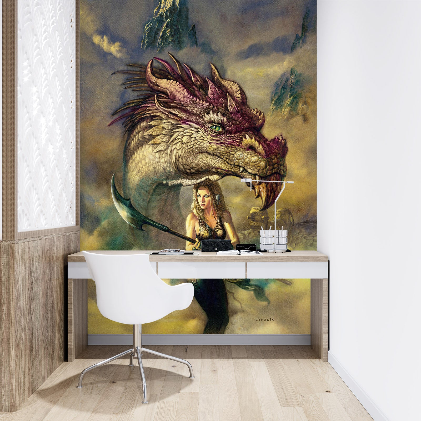 3D Dragon Woman Weapon 7146 Ciruelo Wall Mural Wall Murals