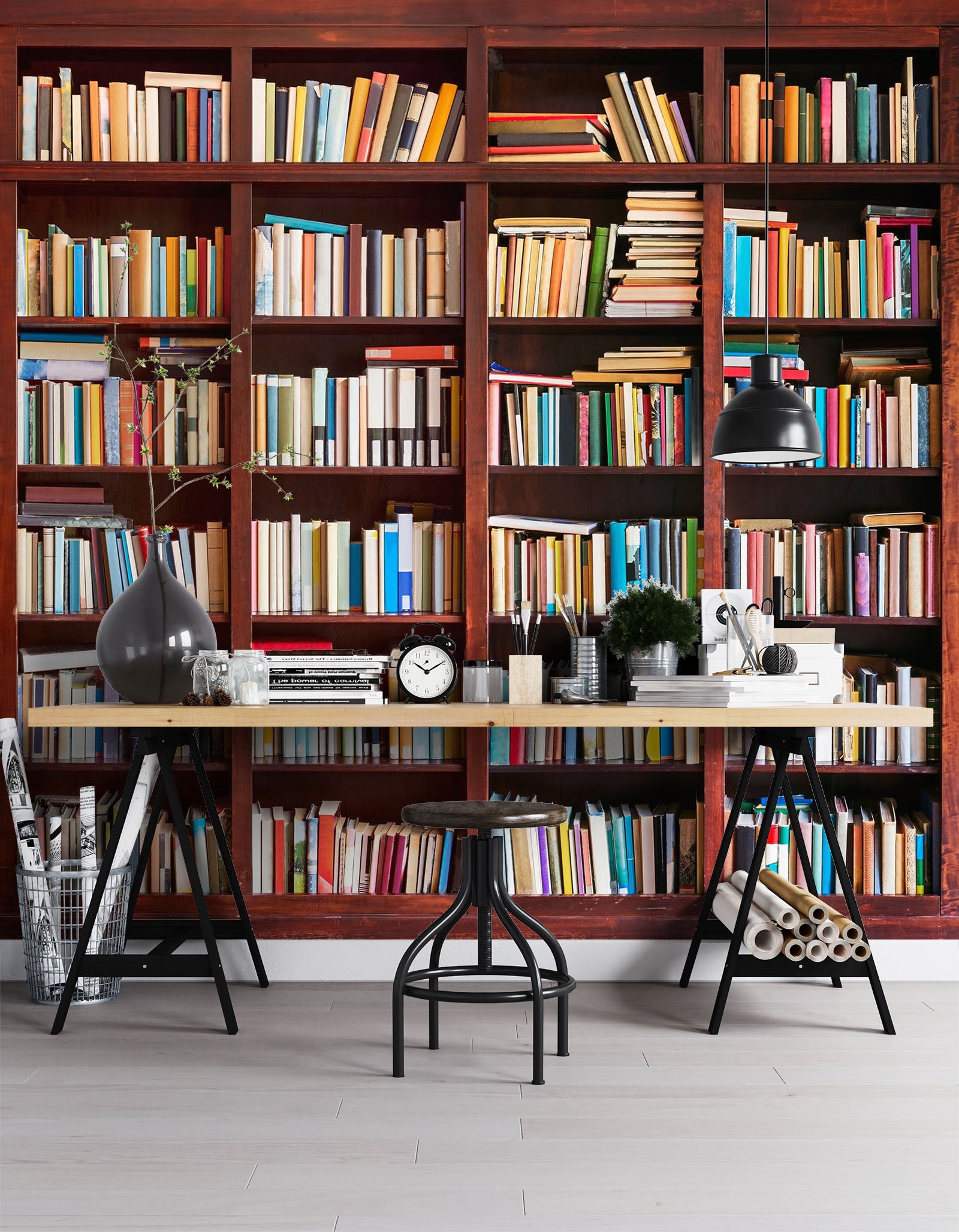 3D Red Bookshelf 1084 Wall Murals