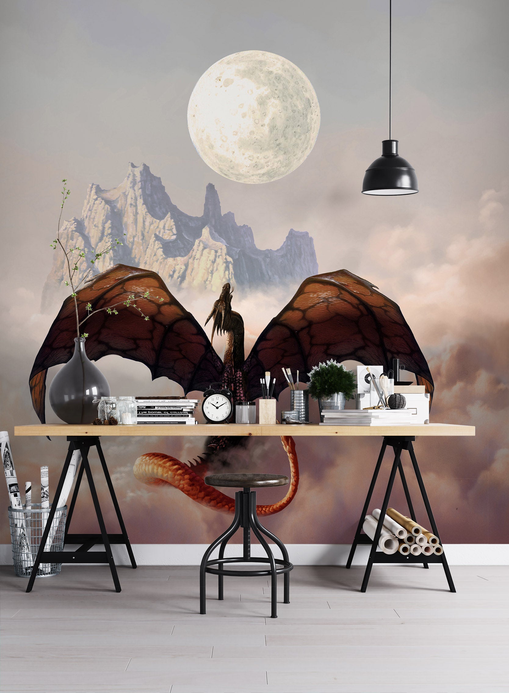 3D Moon Hill Dragon 7132 Ciruelo Wall Mural Wall Murals