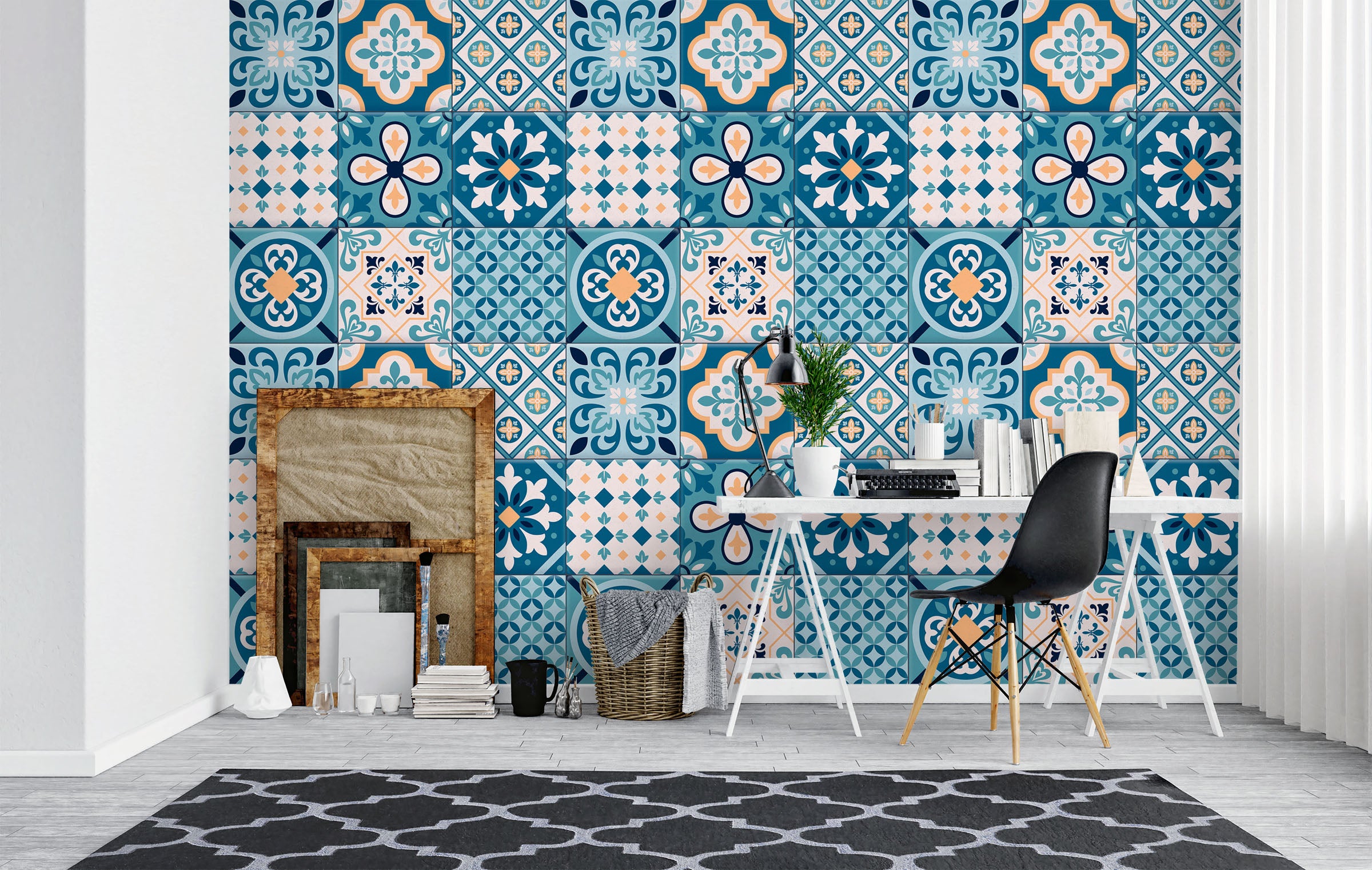 3D Blue Square Brick Pattern 58010 Wall Murals
