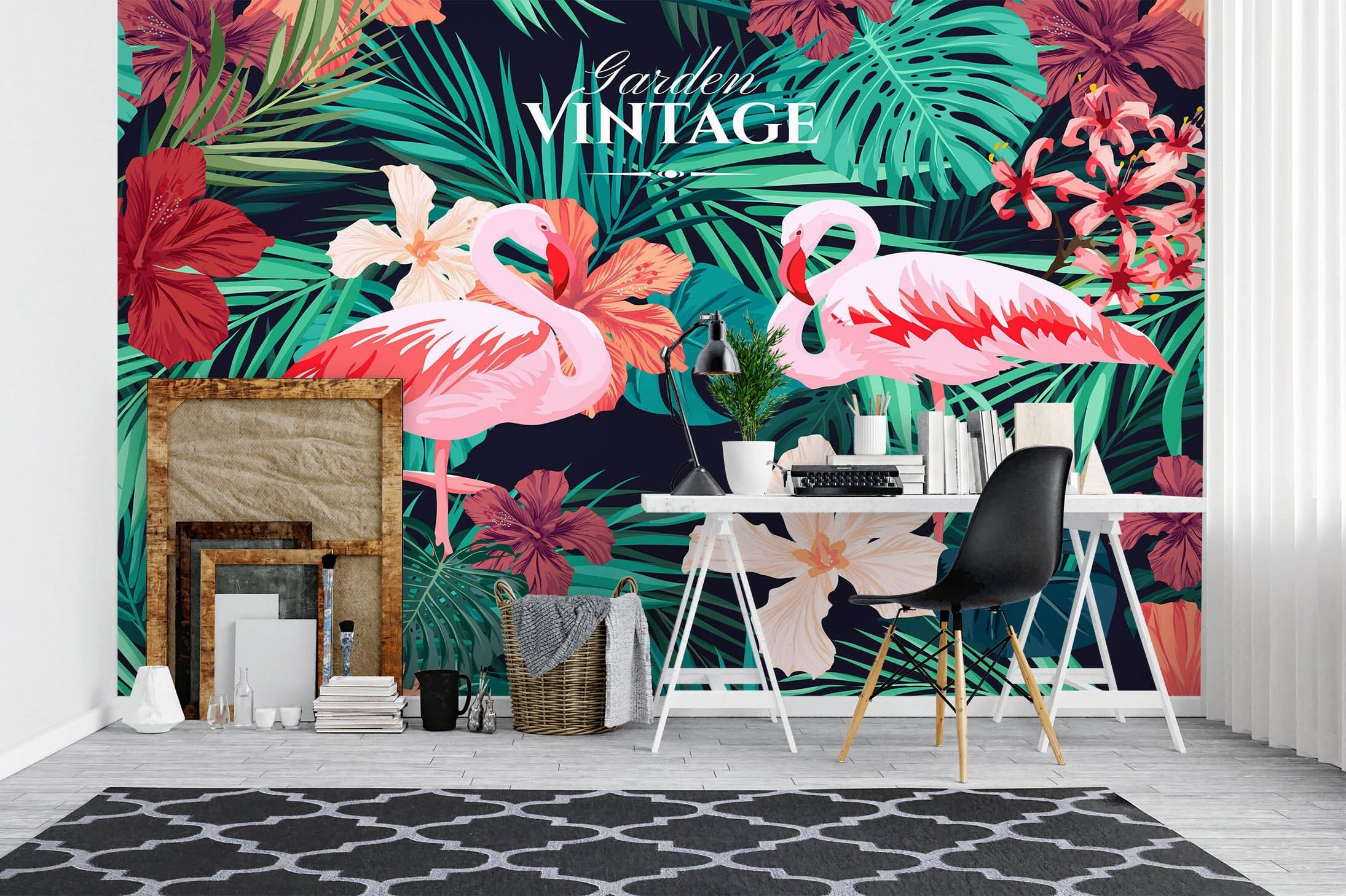 3D Flamingo Leaves 1039 Wall Murals Wallpaper AJ Wallpaper 2