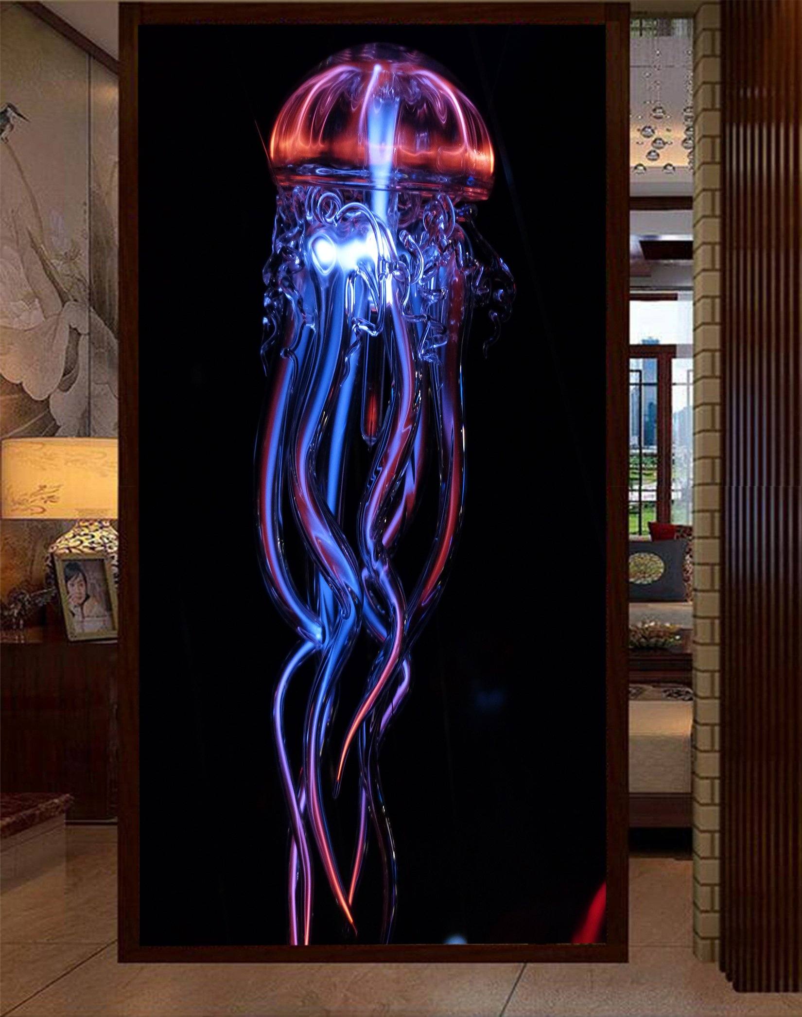 3D Red Jellyfish Swimming 014 Wallpaper AJ Wallpaper