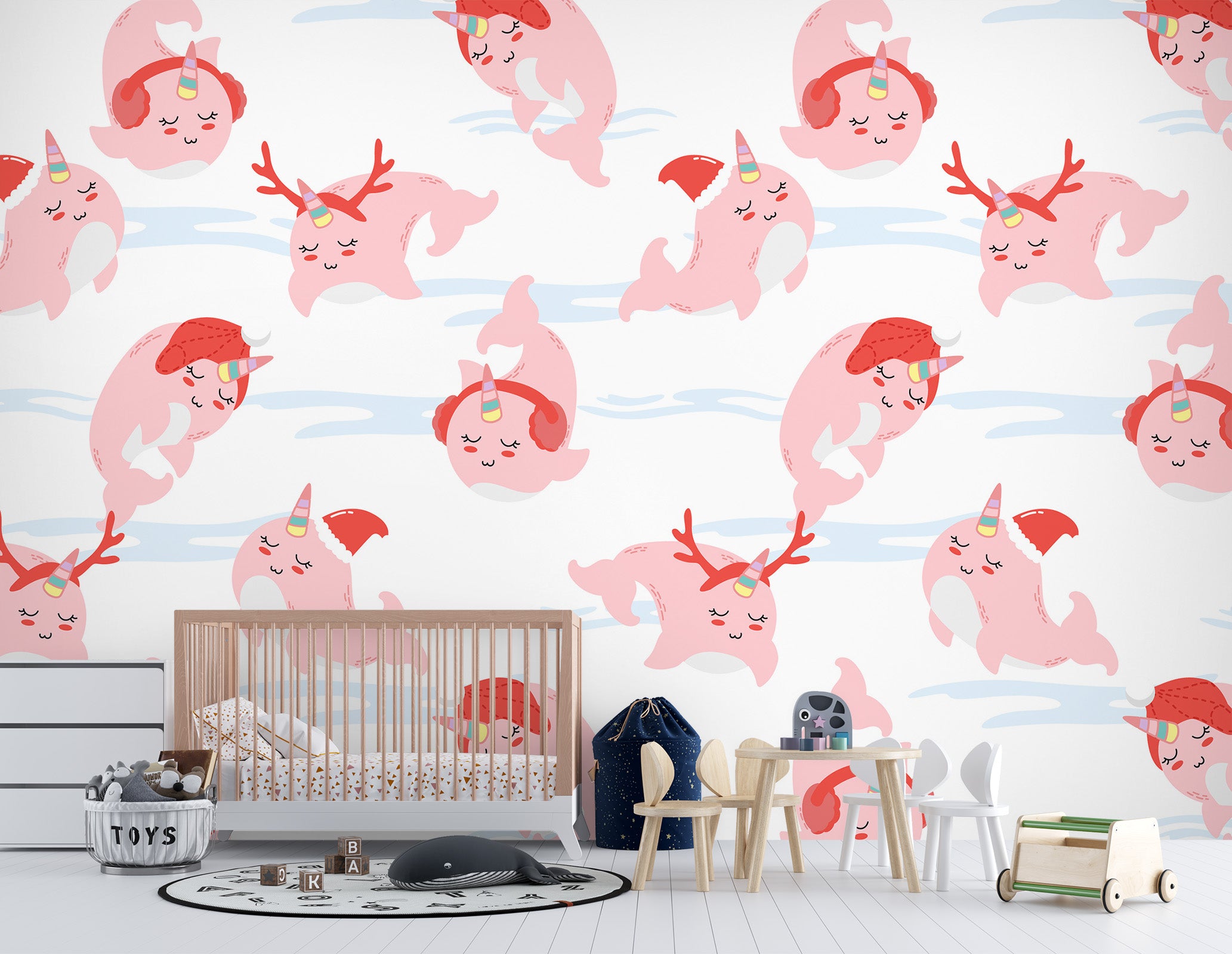 3D Pink Whale 58008 Wall Murals