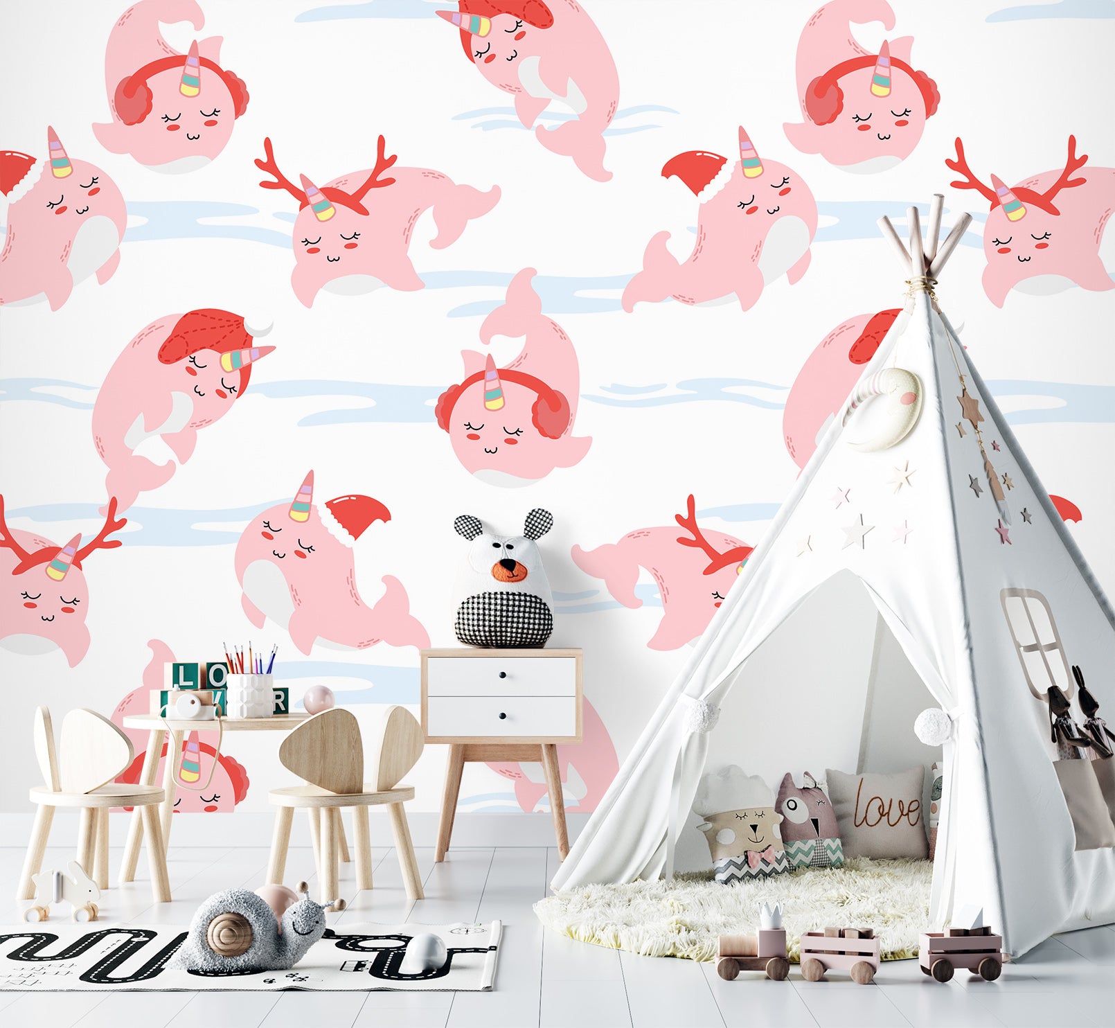 3D Pink Whale 58008 Wall Murals