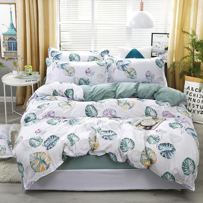 3D White Background Green Leaves 12052 Bed Pillowcases Quilt