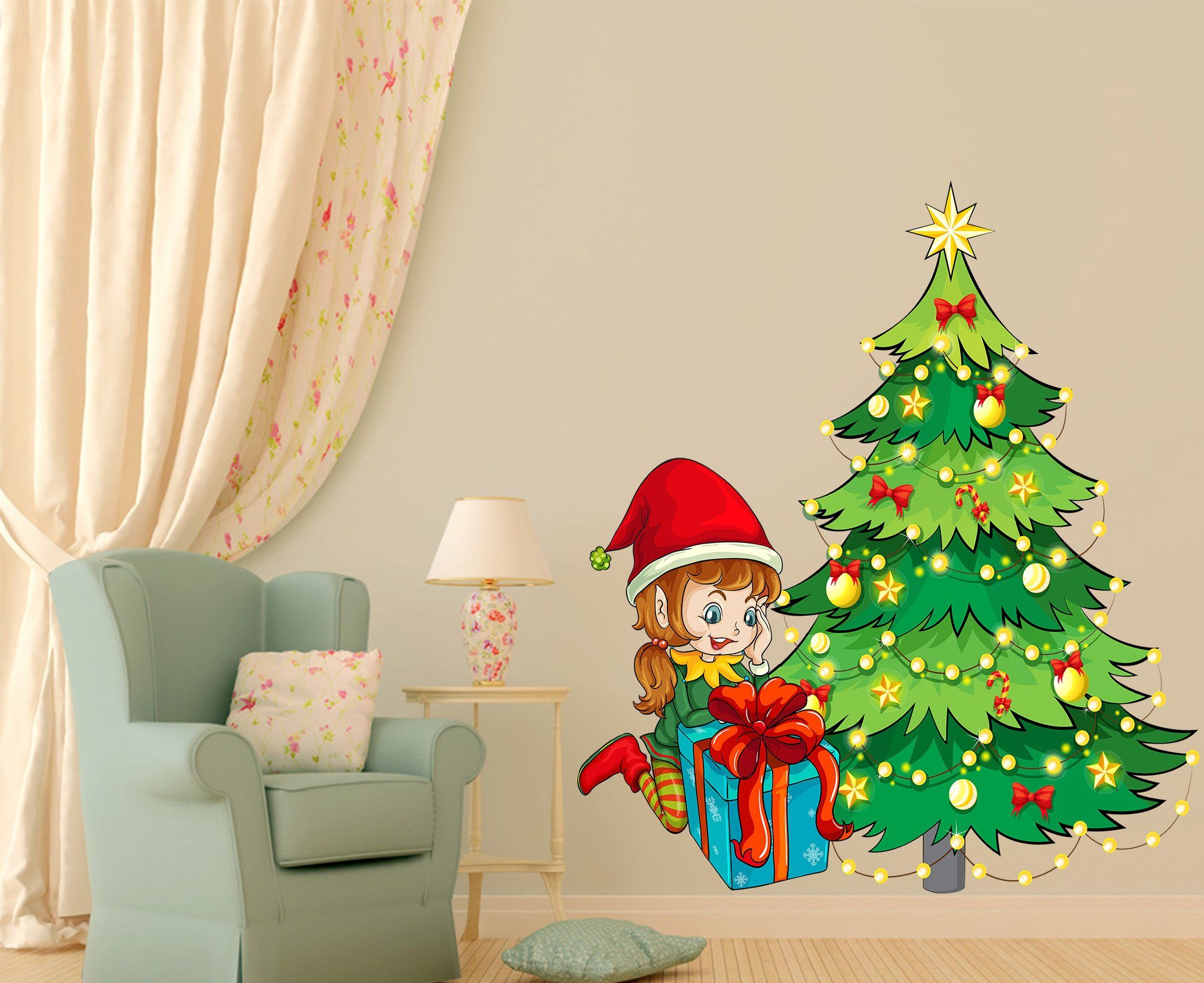 3D Christmas Tree Girl Gift 34 Wall Stickers Wallpaper AJ Wallpaper