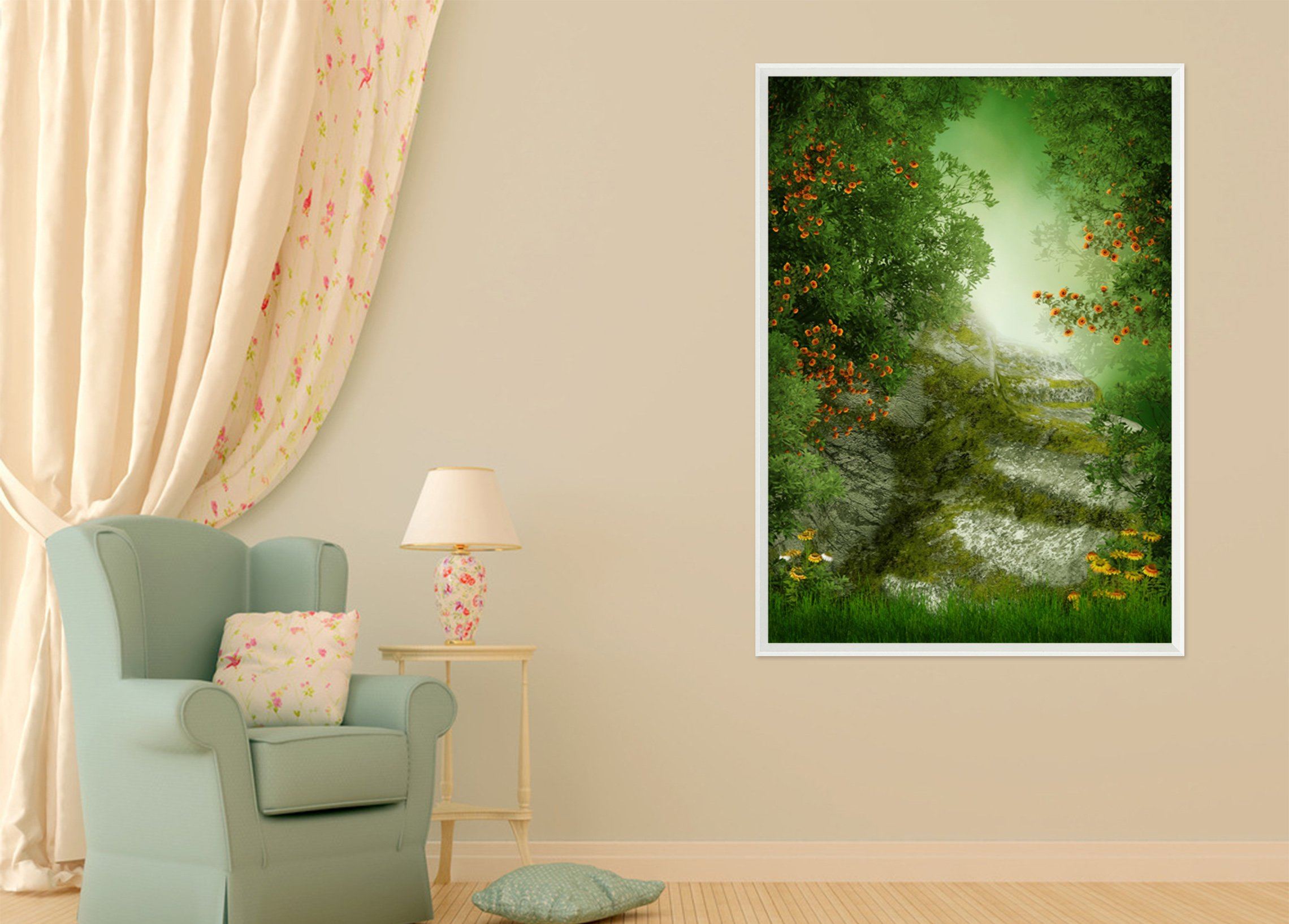 3D Woods Flowers 057 Fake Framed Print Painting Wallpaper AJ Creativity Home