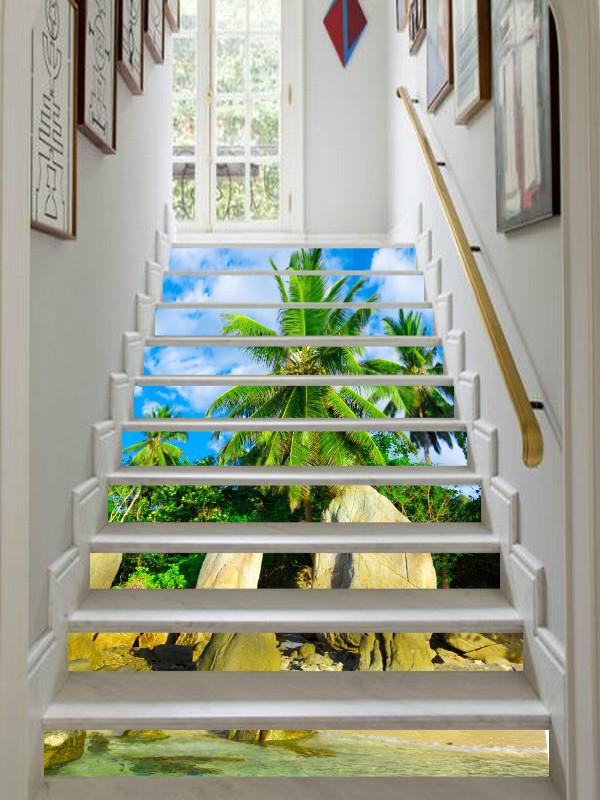 3D Beach Stones And Trees 122 Stair Risers Wallpaper AJ Wallpaper