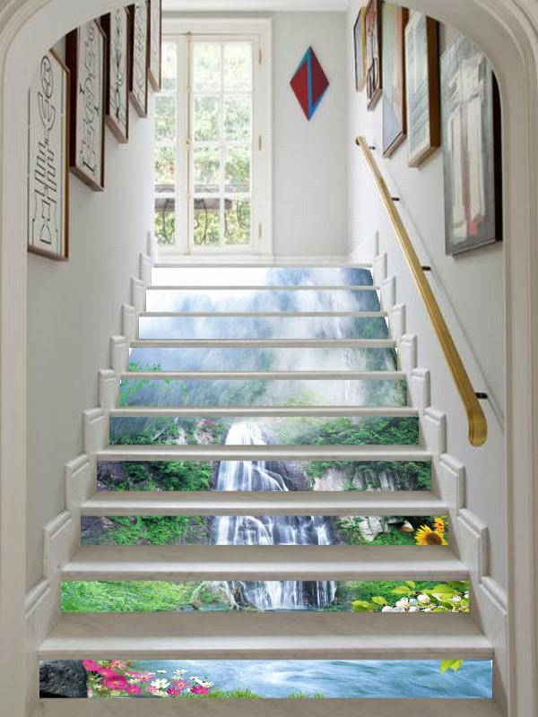 3D Mountain Waterfall 110 Stair Risers Wallpaper AJ Wallpaper