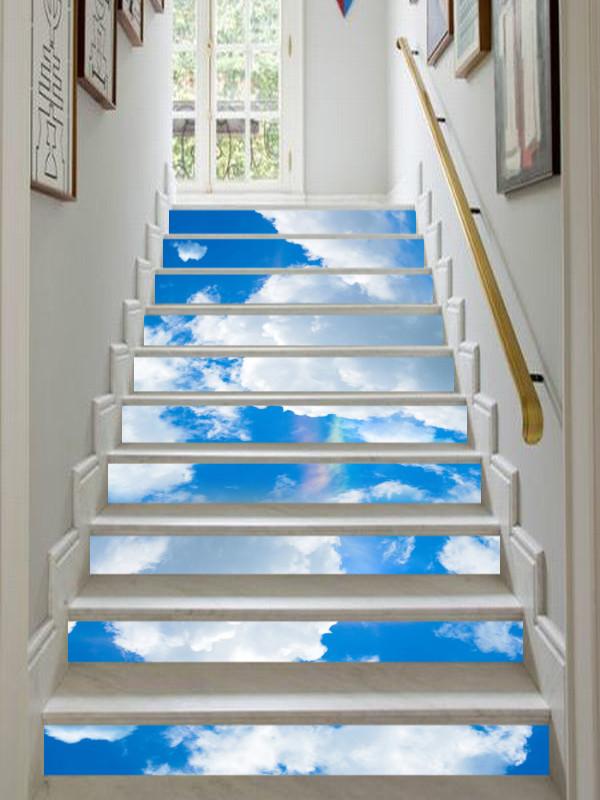 3D Blue Sky White Clouds 571 Stair Risers Wallpaper AJ Wallpaper