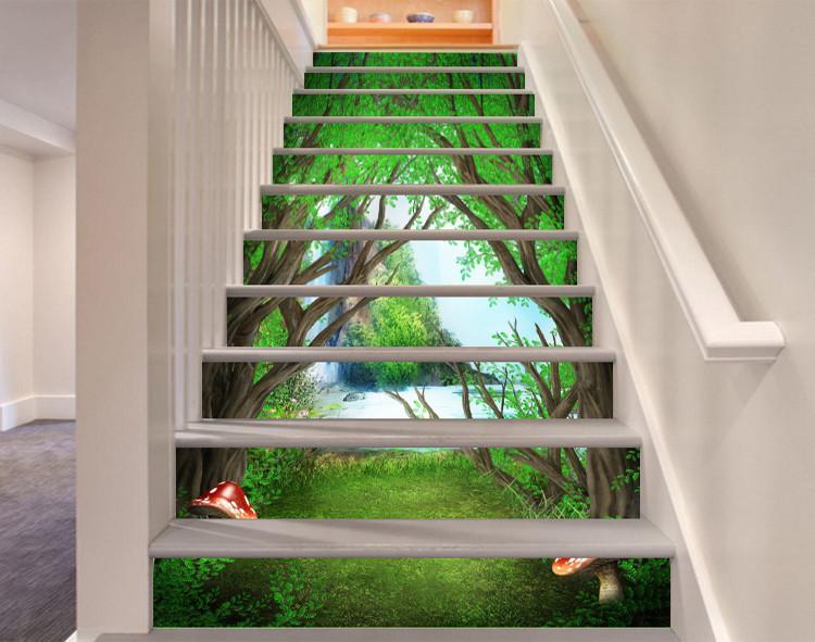 3D Forest Waterfall 3 Stair Risers Wallpaper AJ Wallpaper