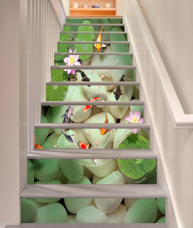 3D Fishes And Cobblestones 552 Stair Risers Wallpaper AJ Wallpaper