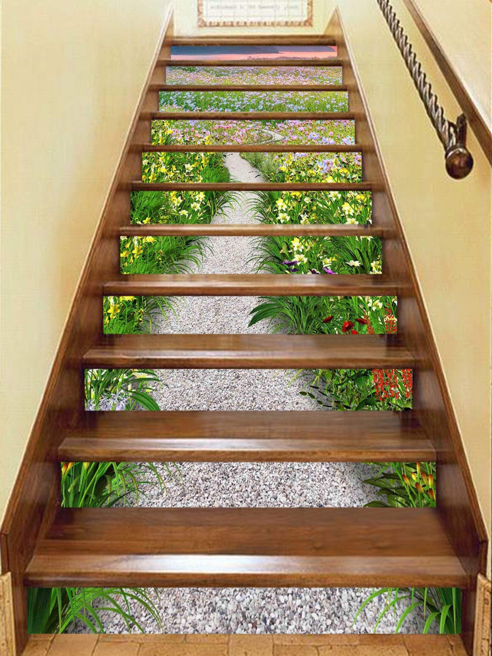 3D Flower Field Trail 1330 Stair Risers Wallpaper AJ Wallpaper