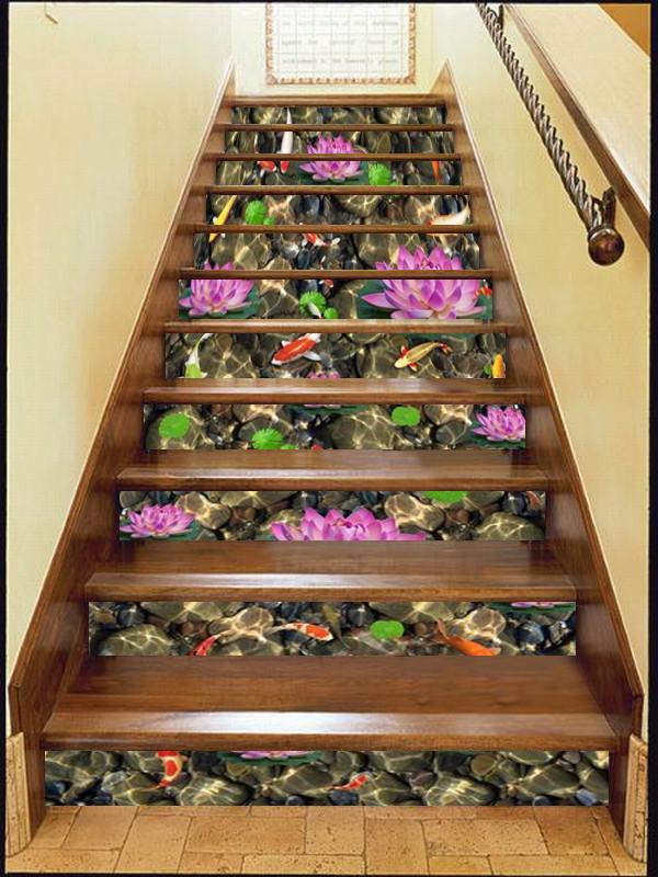 3D Fish Lake Flowers 772 Stair Risers Wallpaper AJ Wallpaper