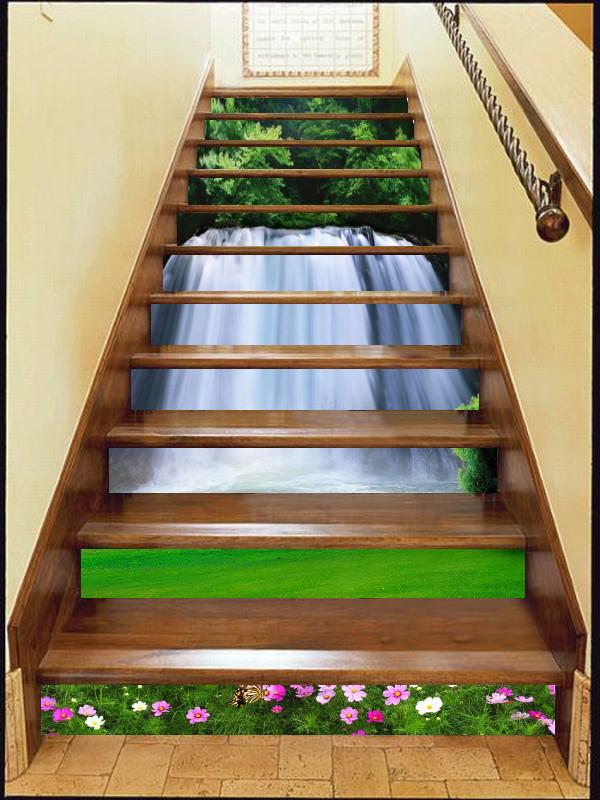 3D Grassland Waterfall 109 Stair Risers Wallpaper AJ Wallpaper