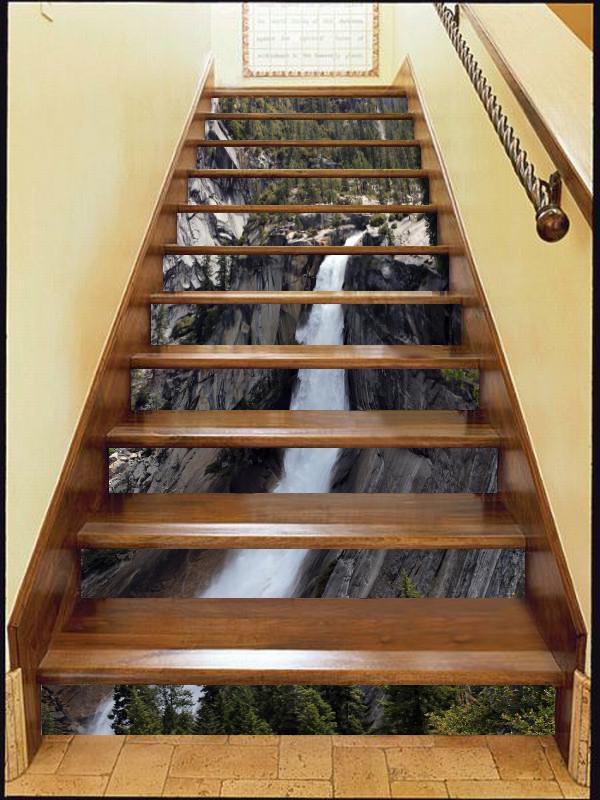 3D Cliff Waterfall 103 Stair Risers Wallpaper AJ Wallpaper