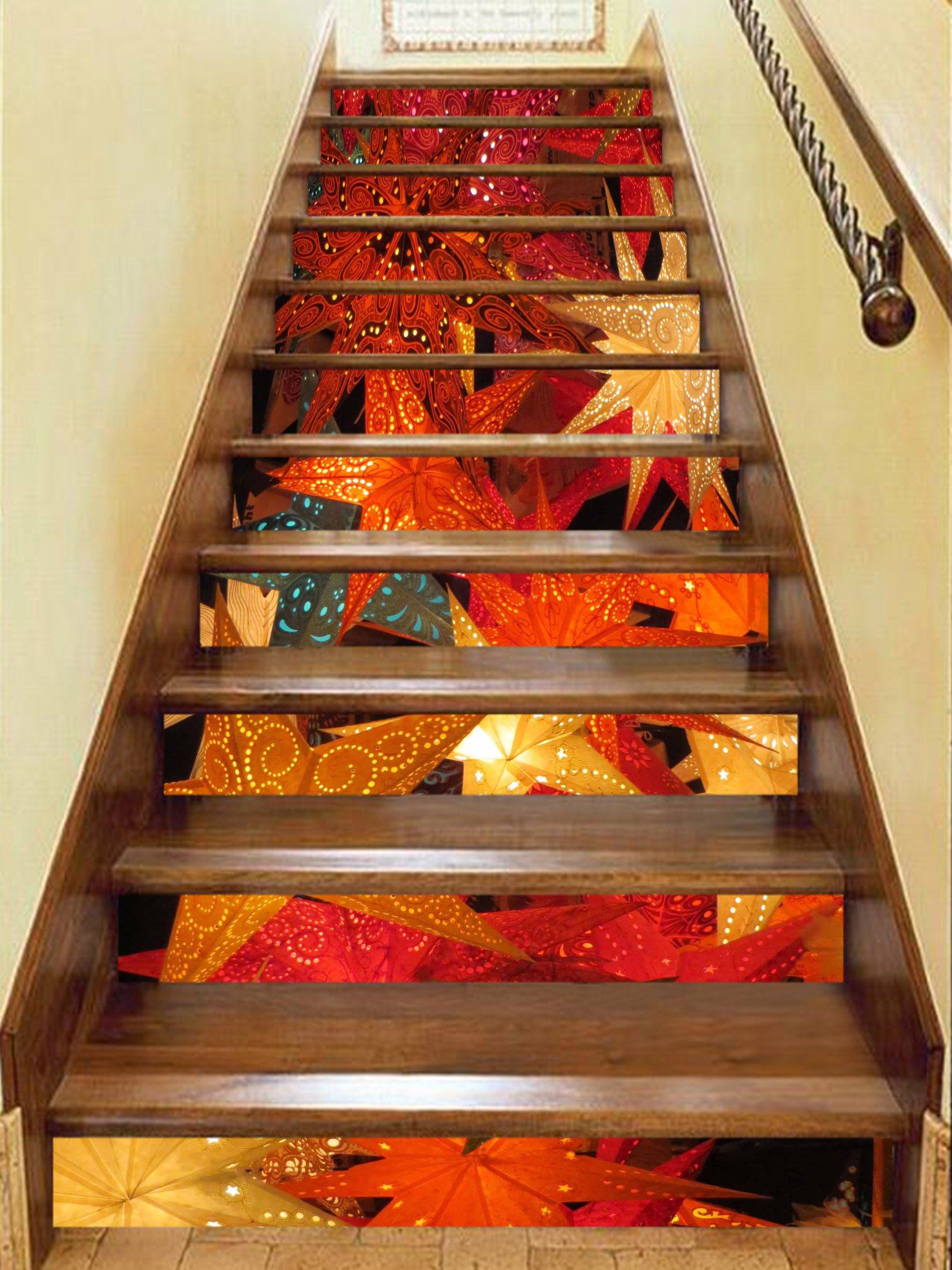 3D Christmas Xmas Shining Leaves 4 Stair Risers Wallpaper AJ Wallpaper