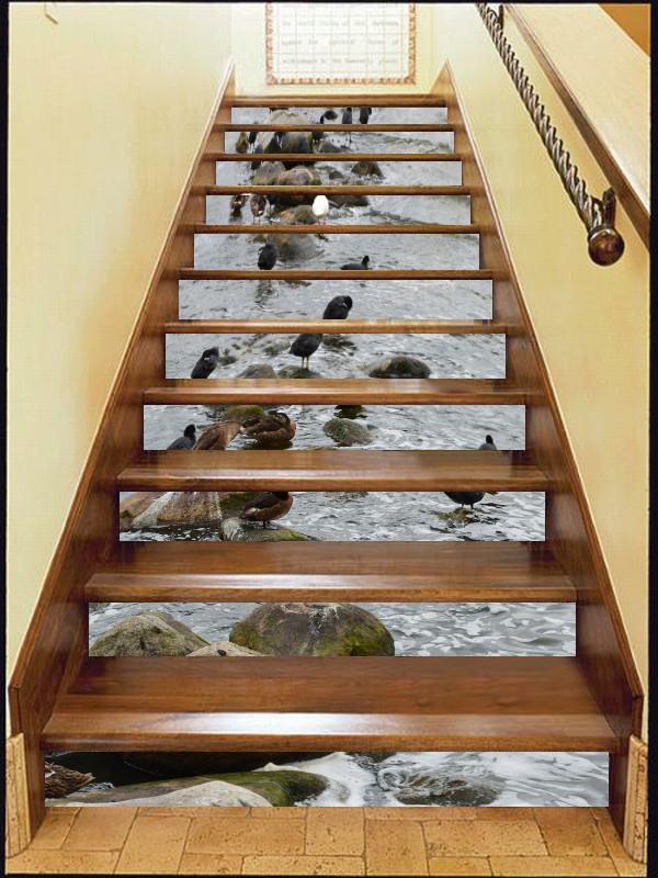 3D River Stones And Birds 397 Stair Risers Wallpaper AJ Wallpaper