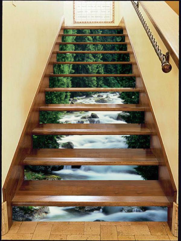 3D Forest Stony River 379 Stair Risers Wallpaper AJ Wallpaper 